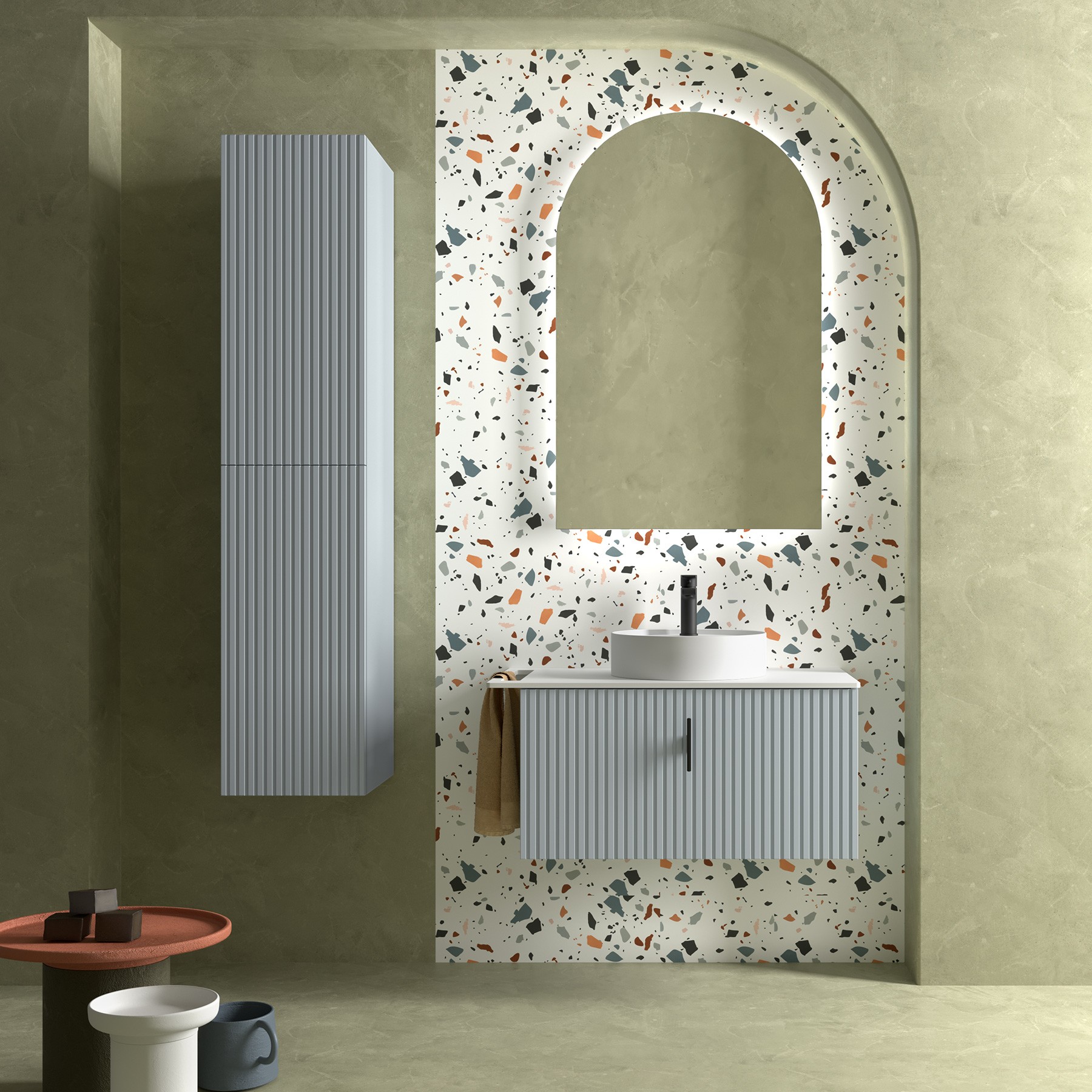 Muebles Raya onderkast ribbelfront 80cm met 1 softclose lade en binnenlade baby blauw