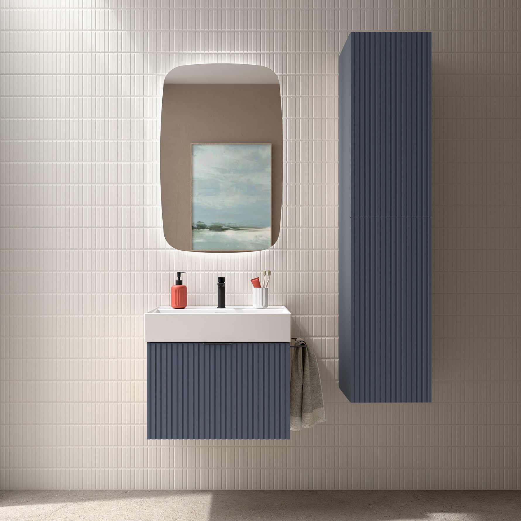 Muebles Raya onderkast ribbelfront 70cm met 1 softclose lade en binnenlade marine blauw