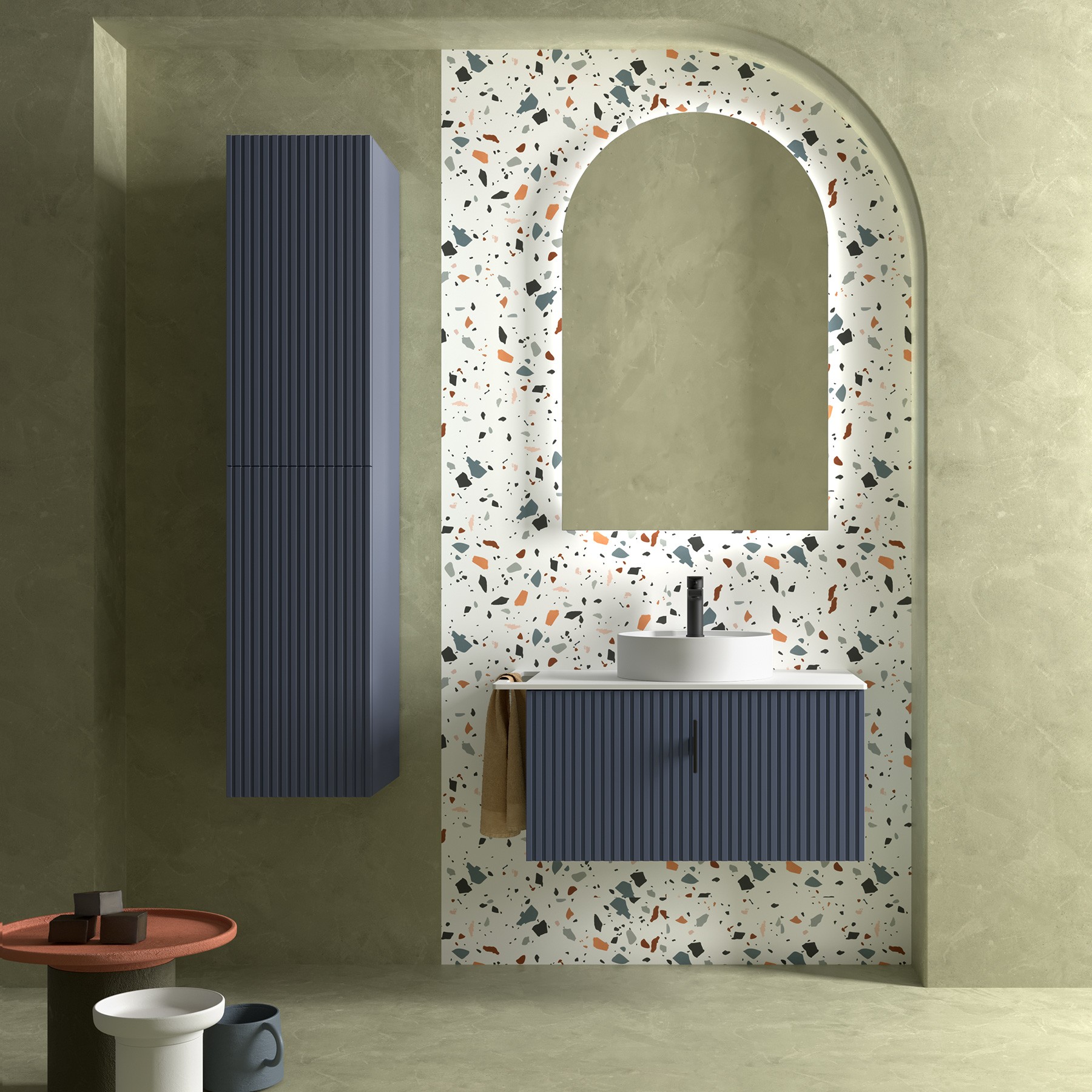 Muebles Raya onderkast ribbelfront 80cm met 1 softclose lade en binnenlade marine blauw