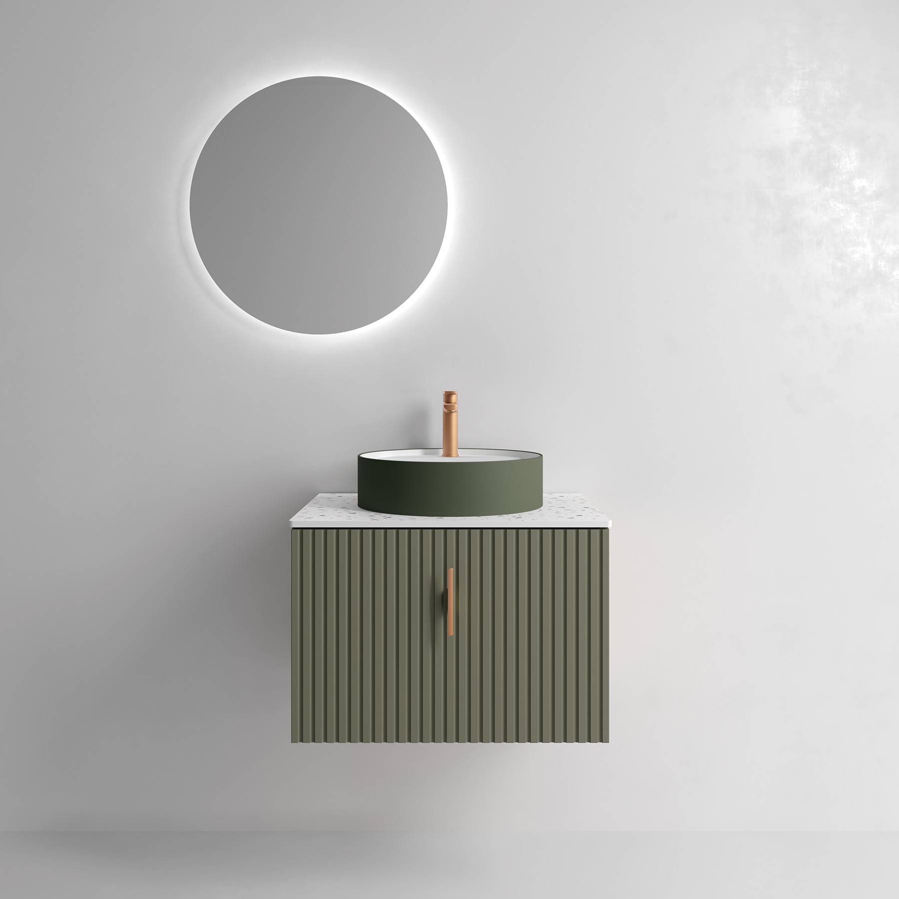Muebles Raya onderkast ribbelfront 70cm met 1 softclose lade en binnenlade legergroen