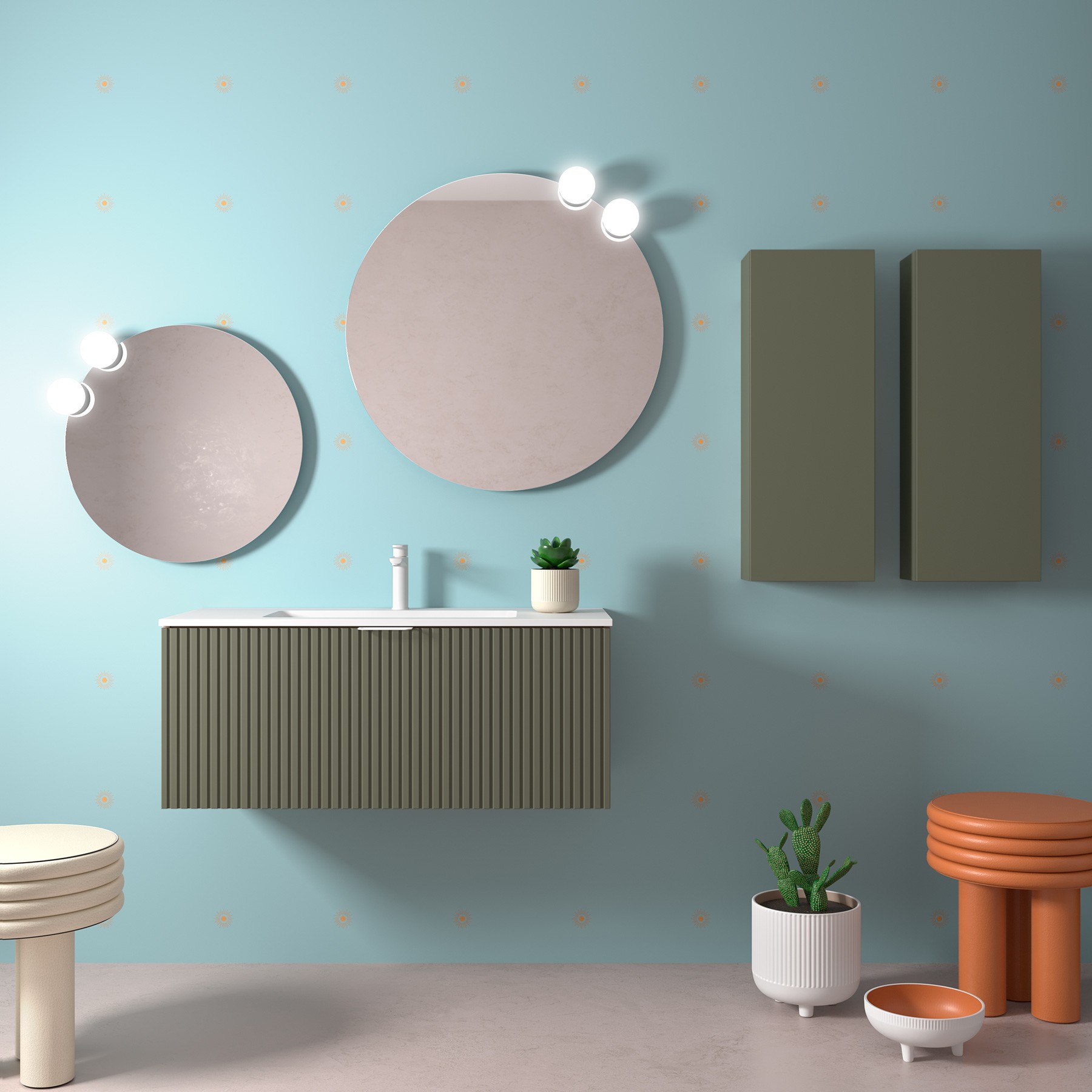Muebles Raya onderkast ribbelfront 100cm met 1 softclose lade en binnenlade legergroen