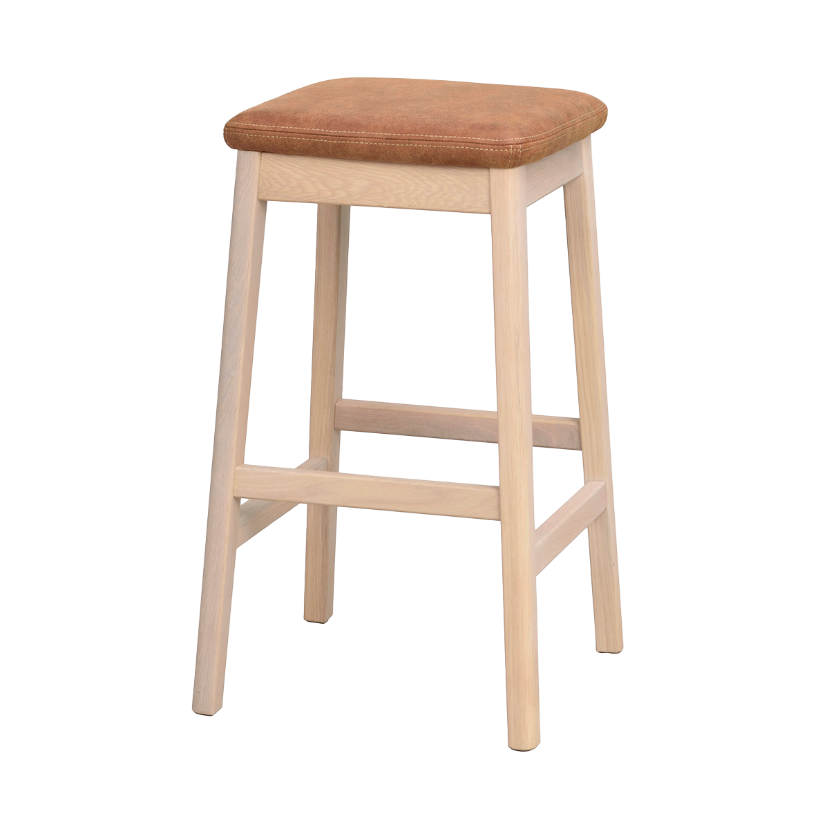 Rowico Home Livermore eikenhouten barkruk whitewash met bruin kunstleer zitkussen - 68 cm