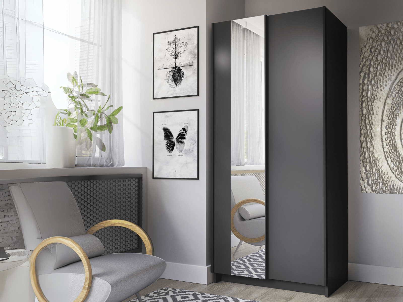 Mobistoxx Kledingkast SAFIAT 2 schuifdeuren 80 cm zwart