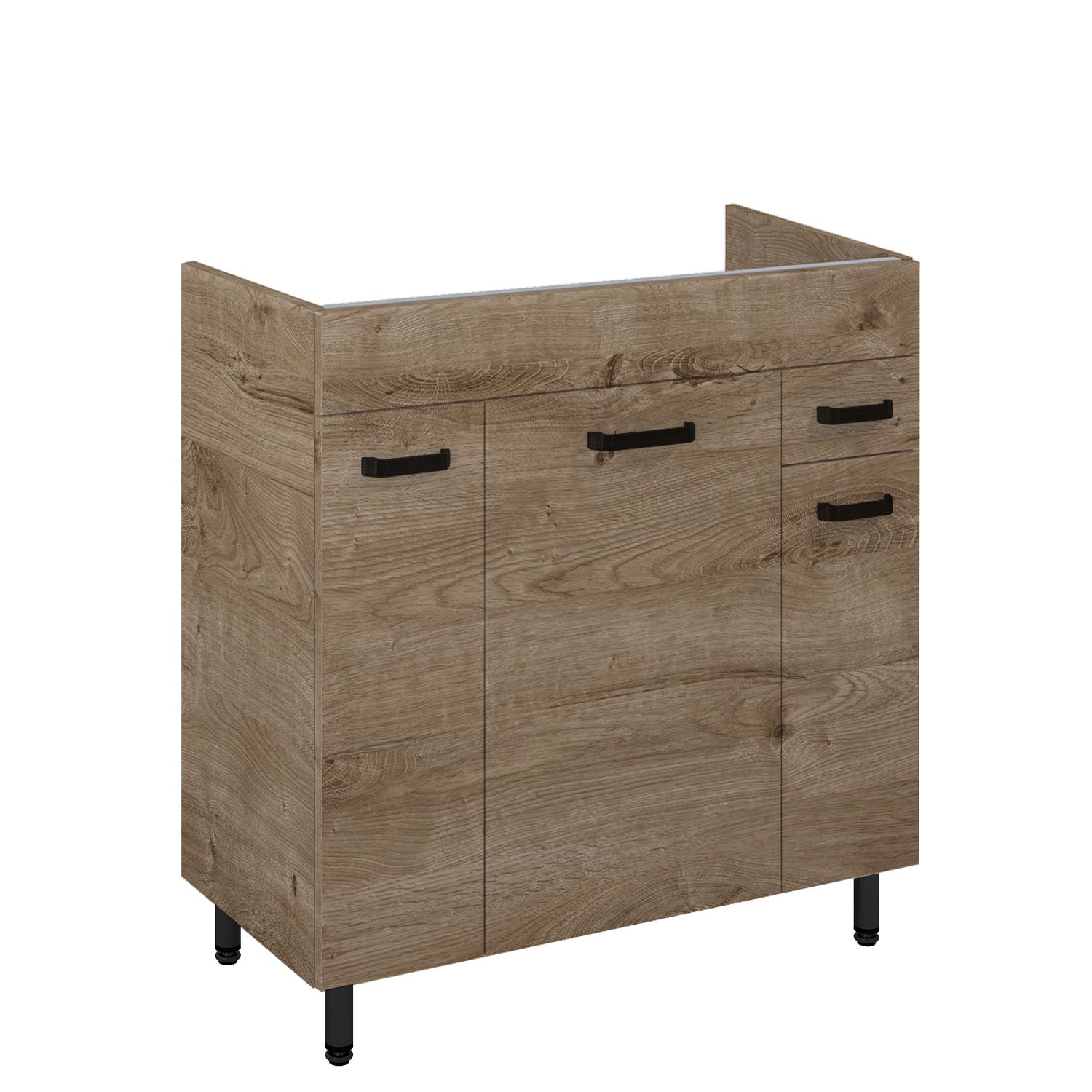 ROYO Wastafelonderkast Ava 80cm 3 Deuren 1 Laad Eik En Zwart