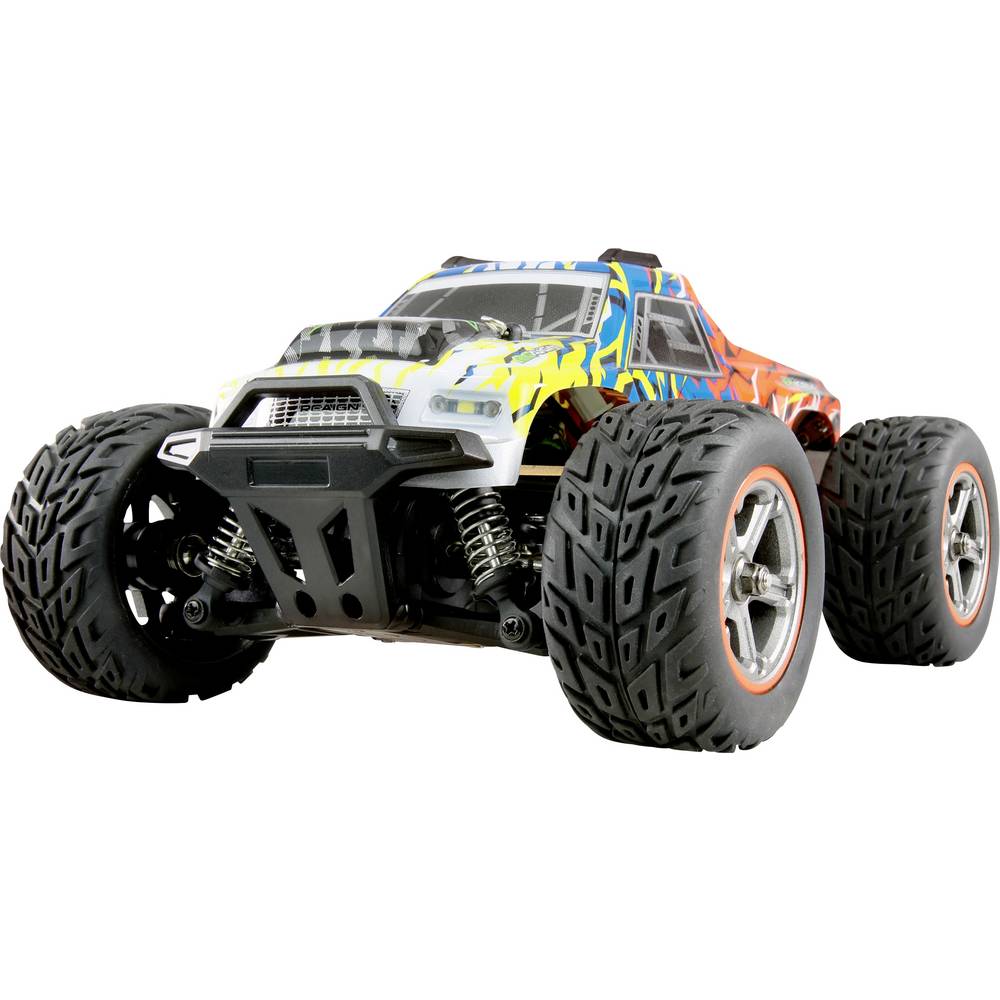Amewi Blauw, Oranje Brushed 1:20 RC modelauto voor beginners Elektro Monstertruck 4WD RTR Met lichteffect