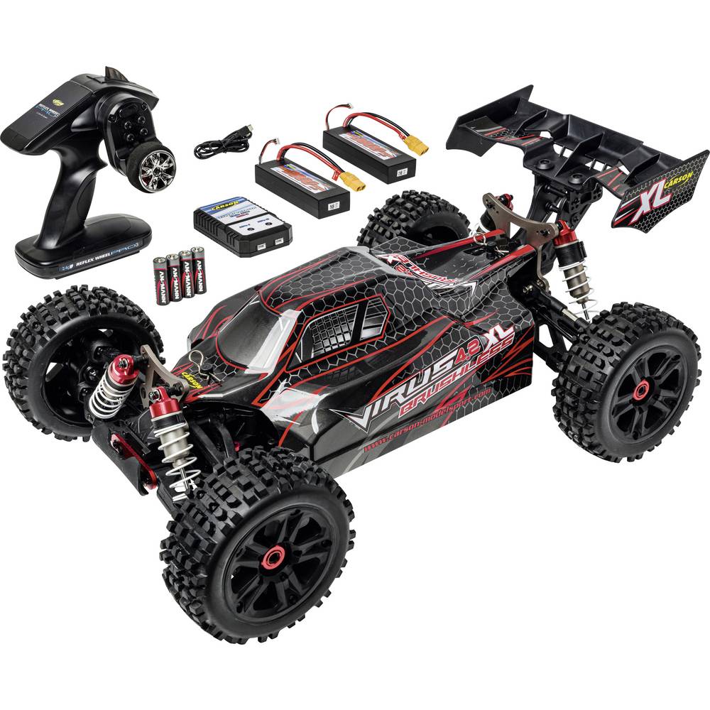 Carson Modellsport Virus 4.2 XL Zwart, Rood 1:8 RC auto Elektro Buggy 100% RTR 2,4 GHz Incl. accu, oplader en batterijen voor de zender