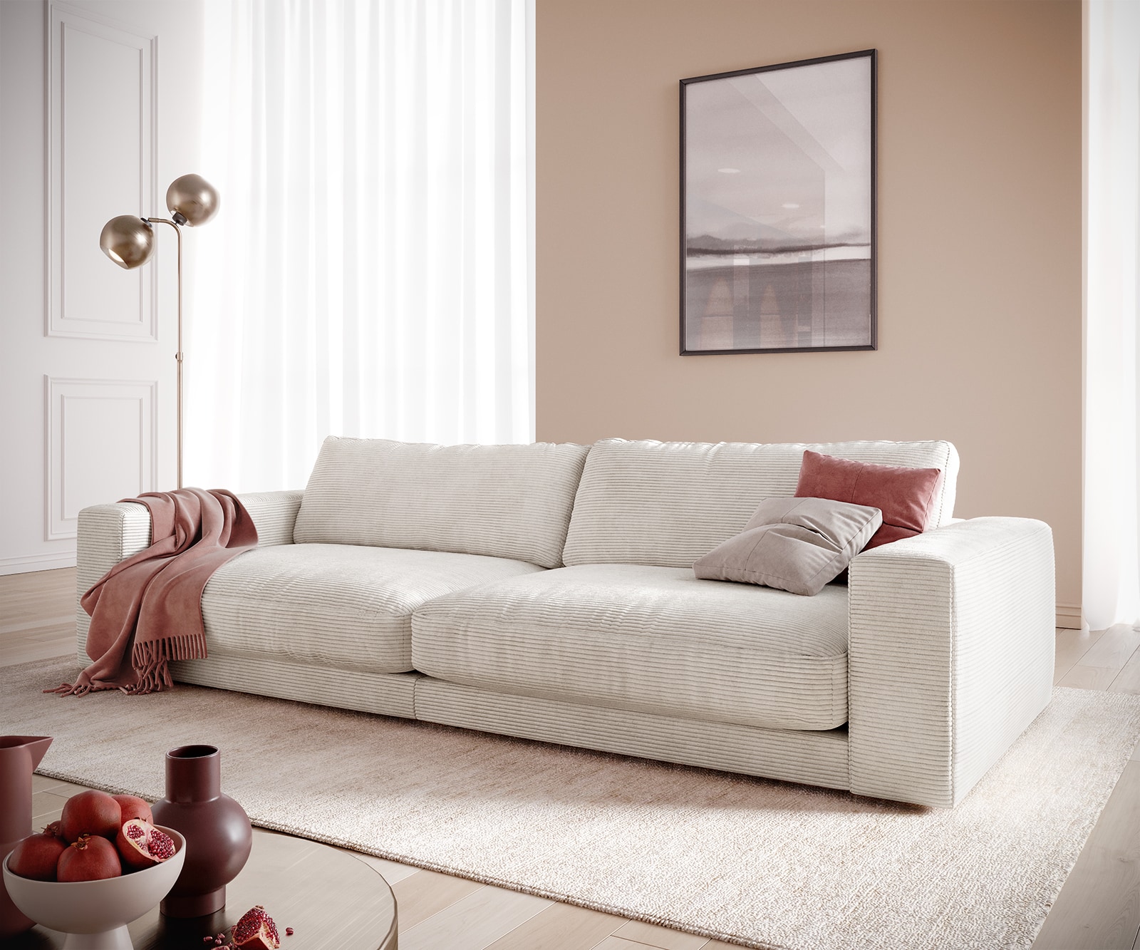 DELIFE Big-Sofa Cubico 290x120 cm Cord Beige