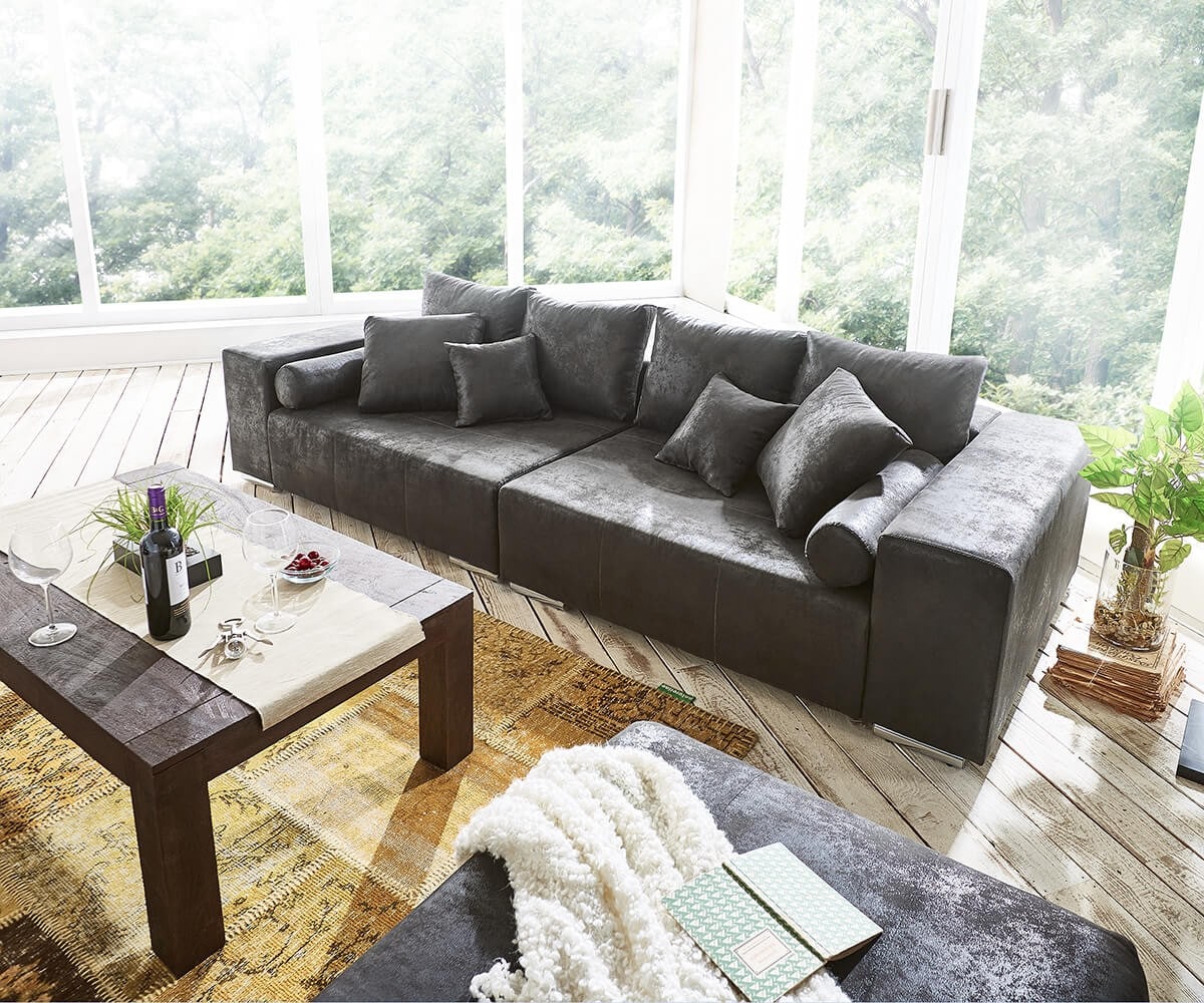 DELIFE Big-Sofa Marbeya 285x115 cm Anthrazit Antik Optik Hocker