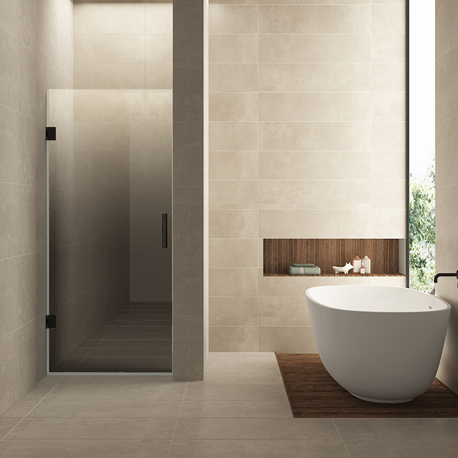 Wiesbaden Nisdeur Links  Less 70x200 cm 8 mm Nano Spiegelrook- Naar Helder Glas Mat Zwart
