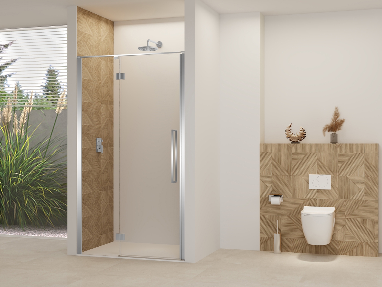 Van Rijn Nisdeur  Products ST07 Aan Vast Deel 90x200 cm 8 mm Helder Glas Incl. Beslag, Greep en Stabilisatiestang Chroom