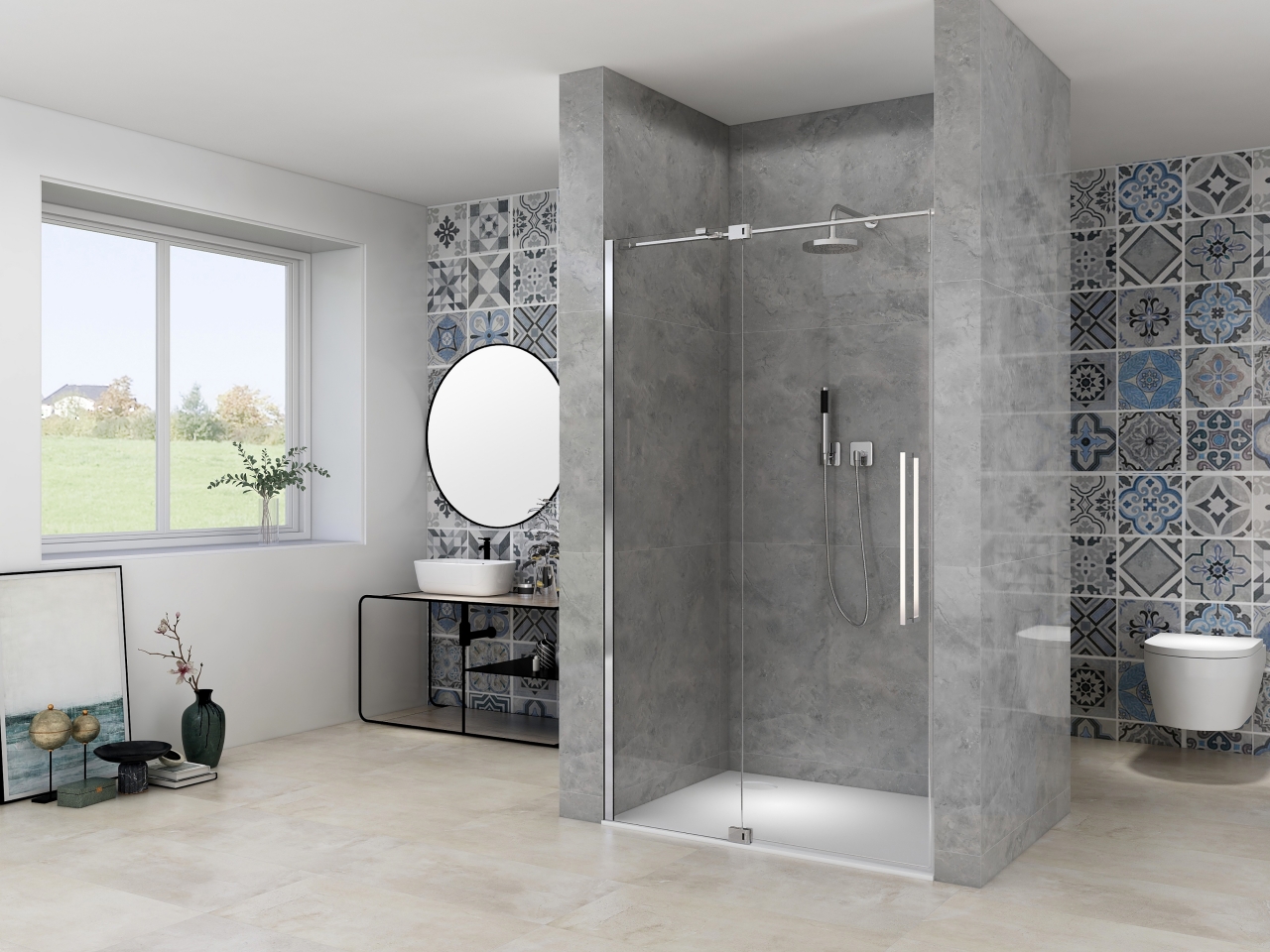 Van Rijn Nisdeur  Products ST08 Draaideur 2-Delig 90x200 cm 8 mm Helder Glas Incl. Muurprofiel, Greep en Stabilisatiestang Chroom