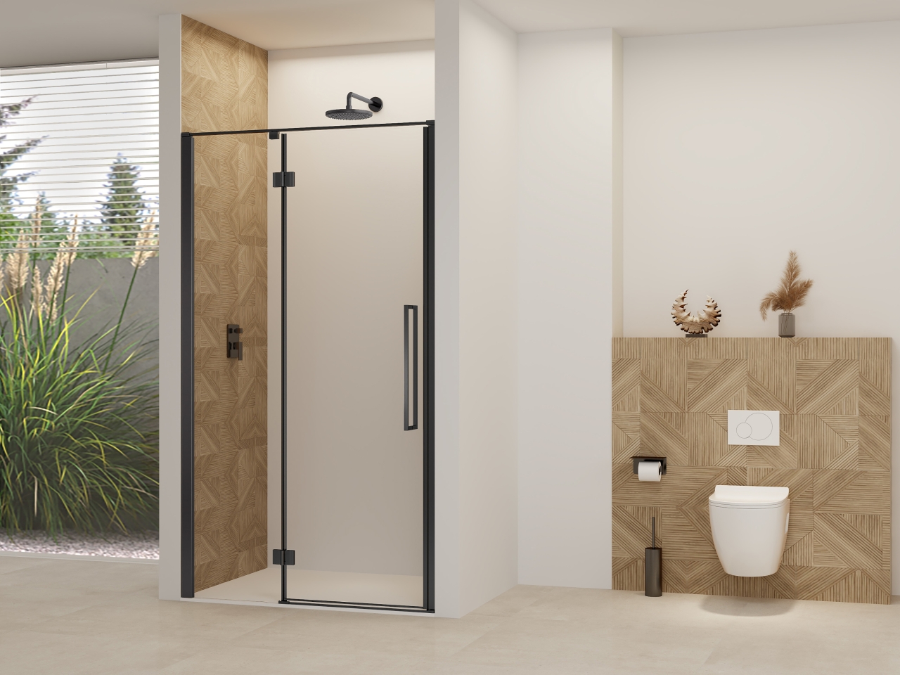 Van Rijn Nisdeur  Products ST07 Aan Vast Deel 90x200 cm 8 mm Helder Glas Incl. Beslag, Greep en Stabilisatiestang Mat Zwart