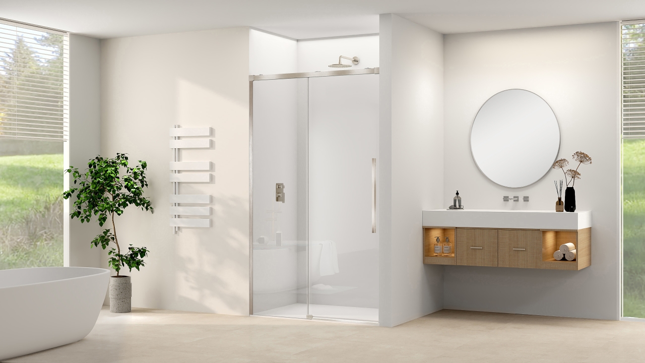 Van Rijn Schuifdeur  Products ST09 Aan Vast Deel 120x200 cm 8 mm Helder Glas Softclose Incl. Beslag en Greep Chroom