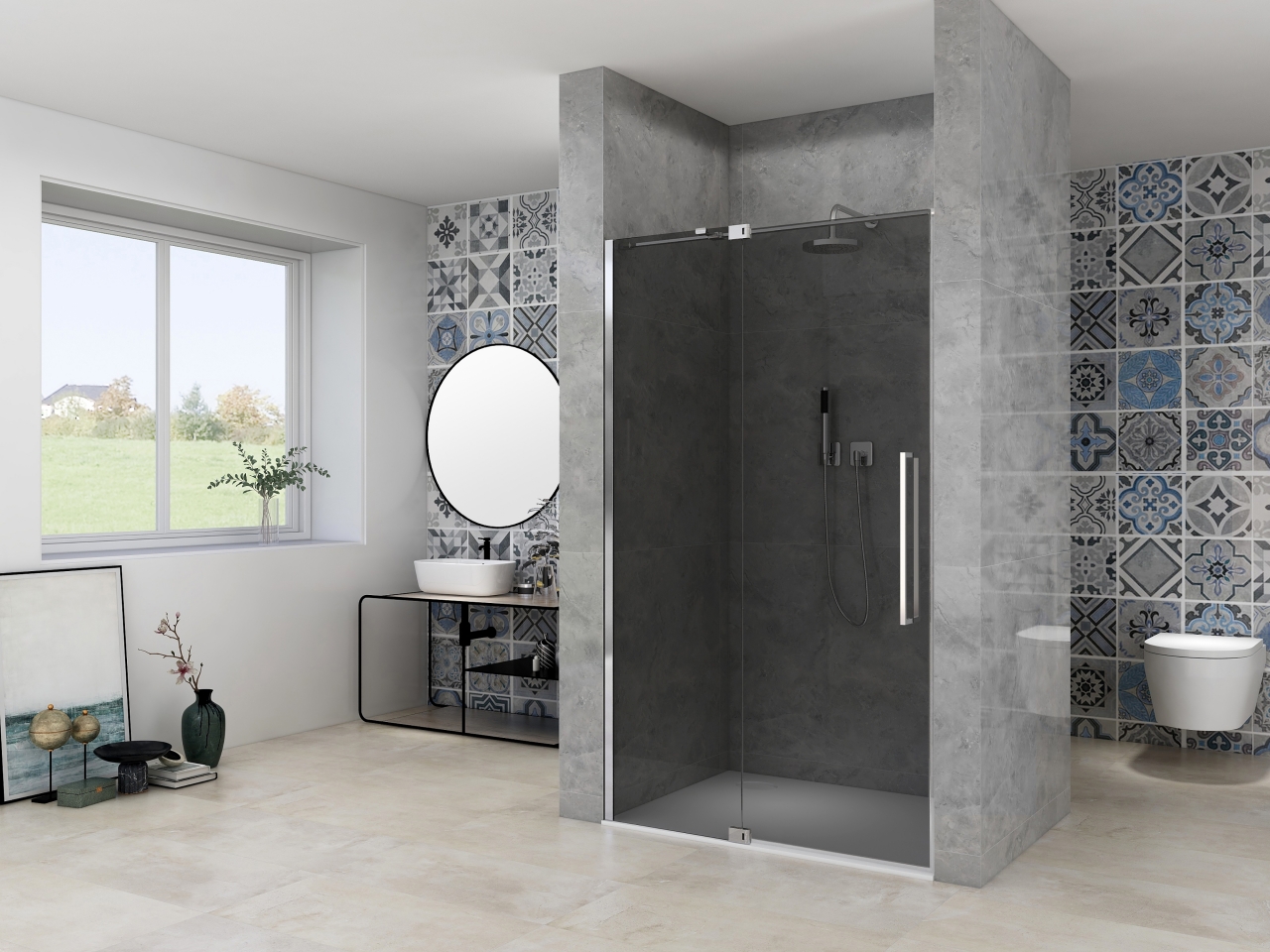 Van Rijn Nisdeur  Products ST08 Draaideur 2-Delig 90x200 cm 8 mm Rookglas Incl. Muurprofiel, Greep en Stabilisatiestang Chroom