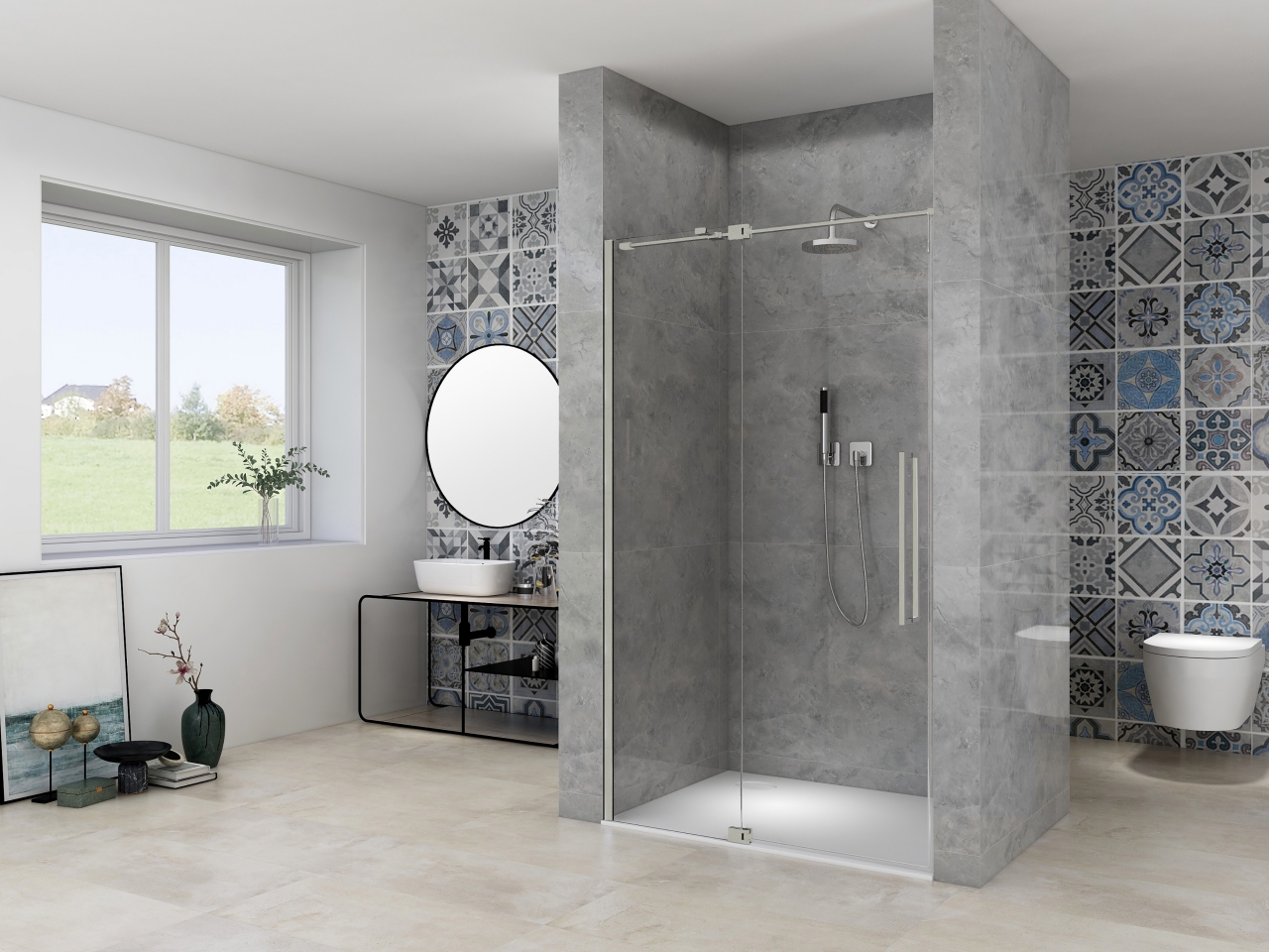 Van Rijn Nisdeur  Products ST08 Draaideur 2-Delig 90x200 cm 8 mm Helder Glas Incl. Muurprofiel, Greep en Stabilisatiestang RVS