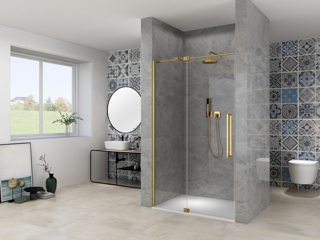 Van Rijn Nisdeur  Products ST08 Draaideur 2-Delig 90x200 cm 8 mm Helder Glas Incl. Muurprofiel, Greep en Stabilisatiestang Mat Messing