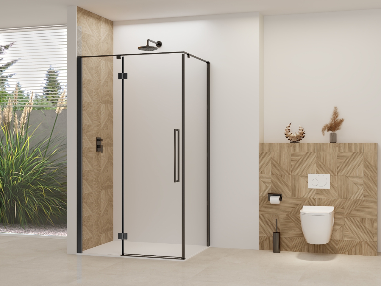 Van Rijn Nisdeur  Products ST07 Voor Hoekcabine 90x200 cm 8 mm Helder Glas Incl. Beslag, Greep en Stabilisatiestang Mat Zwart