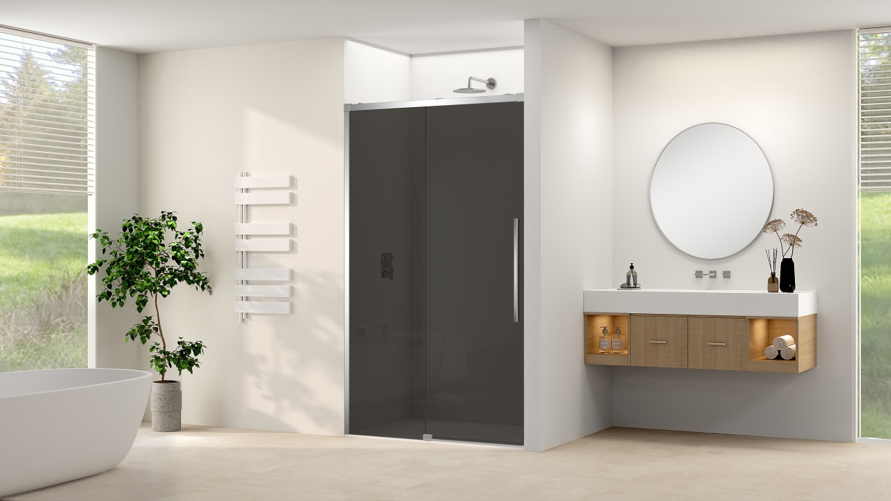 Van Rijn Schuifdeur  Products ST09 Aan Vast Deel 120x200 cm 8 mm Rookglas Softclose Incl. Beslag Chroom