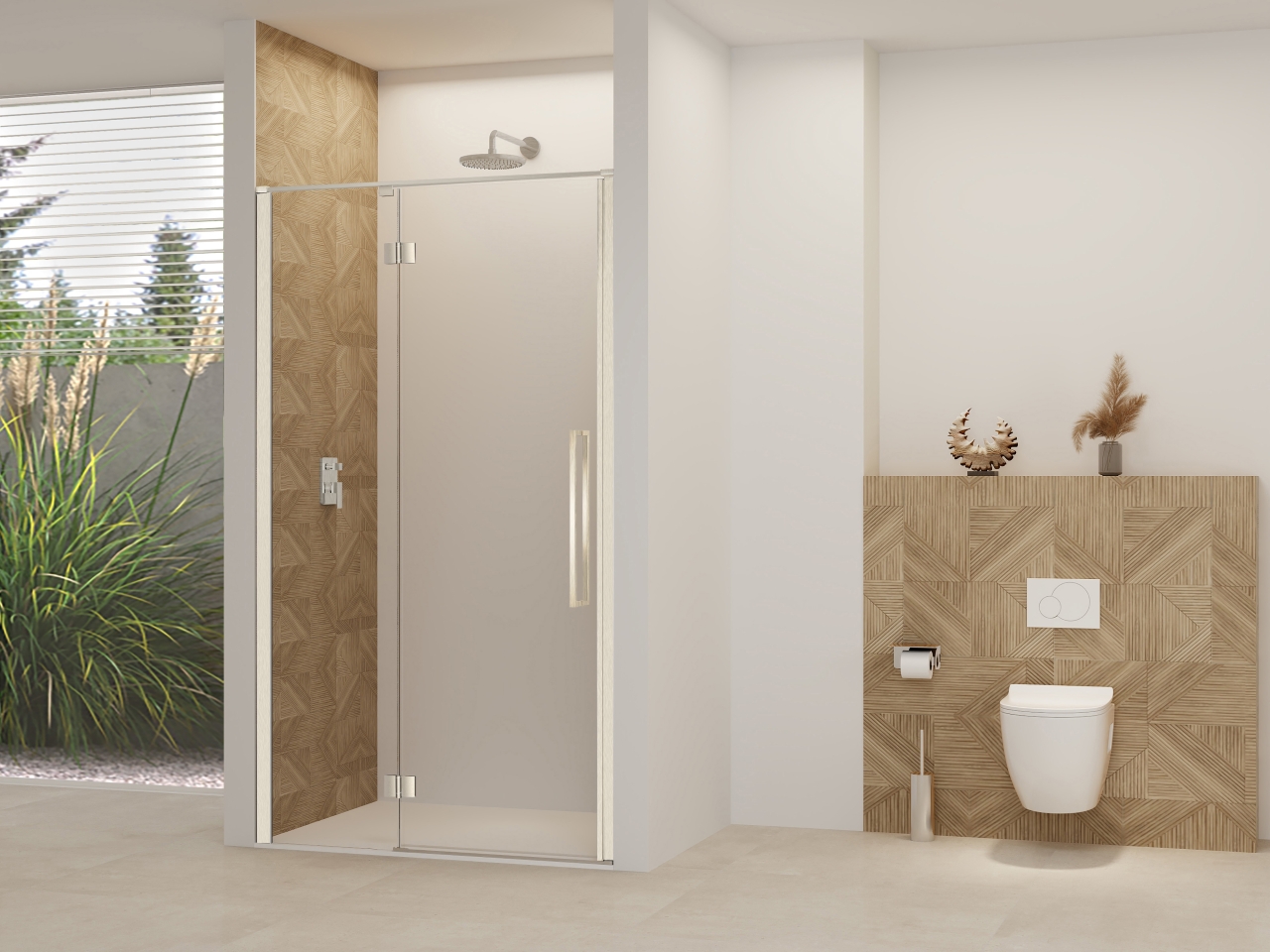 Van Rijn Nisdeur  Products ST07 Aan Vast Deel 90x200 cm 8 mm Helder Glas Incl. Beslag, Greep en Stabilisatiestang Geborsteld RVS