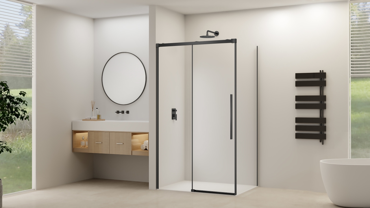 Van Rijn Schuifdeur  Products ST09 Voor Hoekcabine 120x200 cm 8 mm Helder Glas Softclose Incl. Beslag Mat Zwart