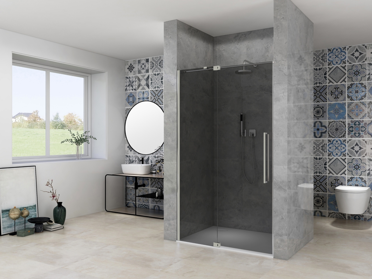 Van Rijn Nisdeur  Products ST08 Draaideur 2-Delig 90x200 cm 8 mm Rookglas Incl. Muurprofiel, Greep en Stabilisatiestang RVS