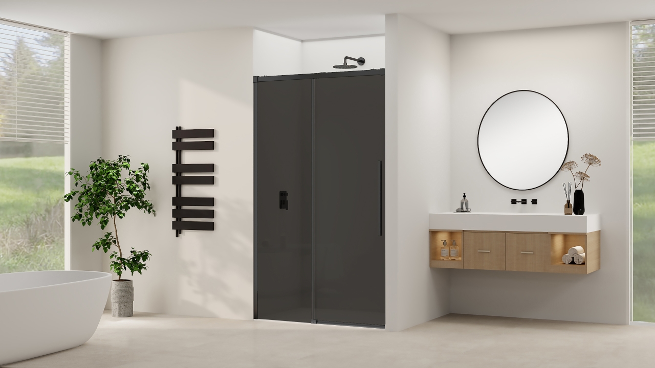 Van Rijn Schuifdeur  Products ST09 Aan Vast Deel 120x200 cm 8 mm Rookglas Softclose Incl. Beslag Mat Zwart