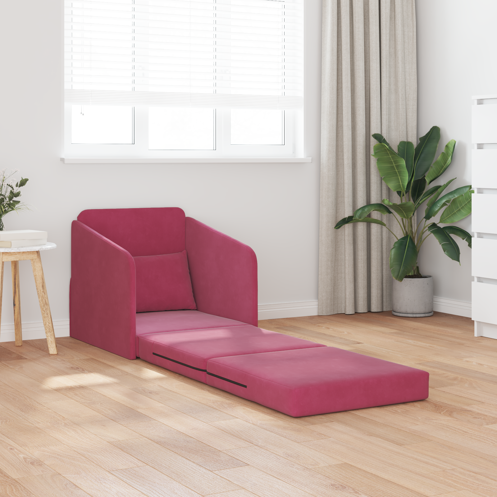 vidaXL Vloersofa Bed 2-in-1 Wijnrood 65x80x83 cm Fluweel