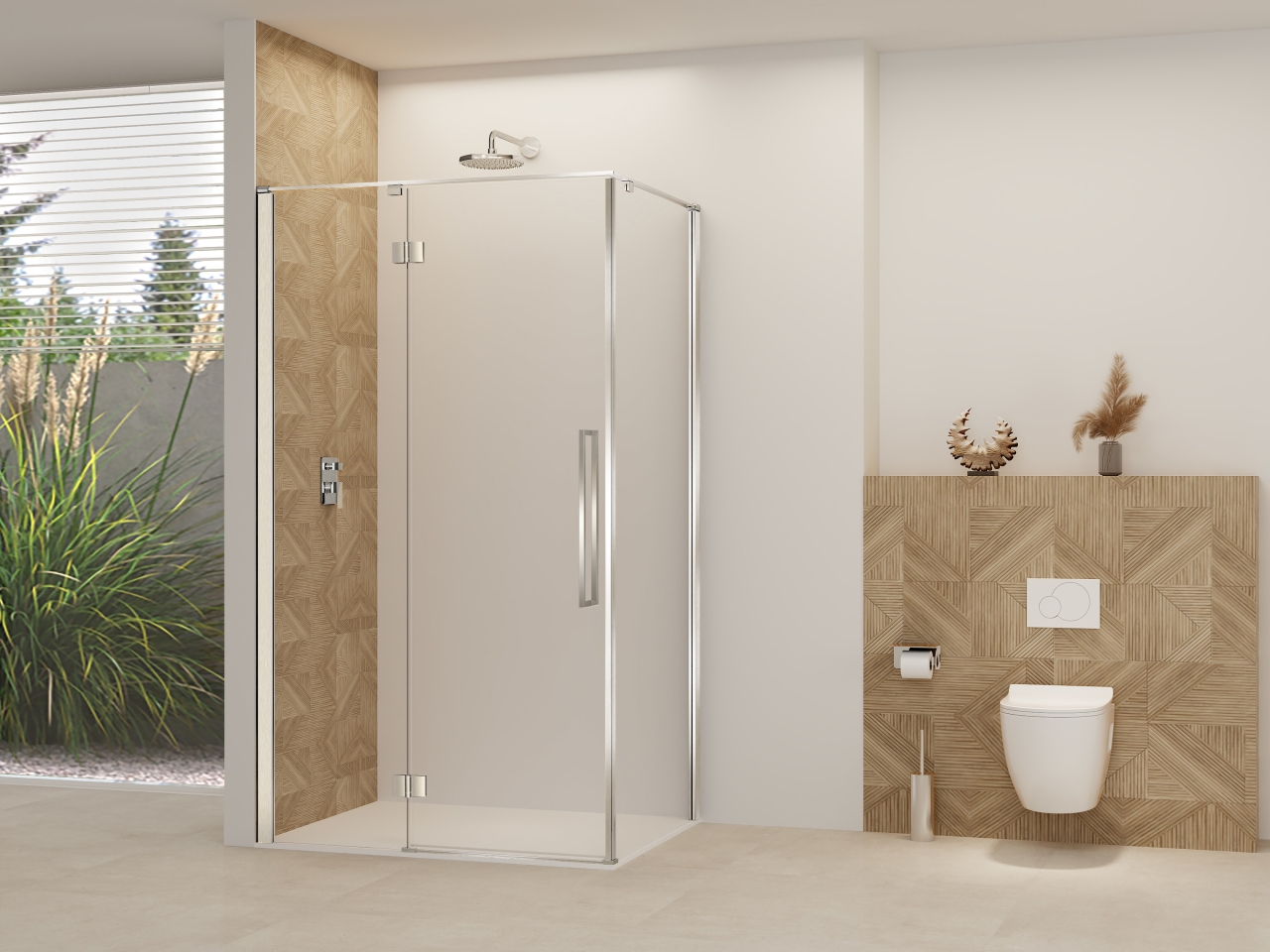 Van Rijn Nisdeur  Products ST07 Voor Hoekcabine 90x200 cm 8 mm Helder Glas Incl. Beslag, Greep en Stabilisatiestang Geborsteld RVS