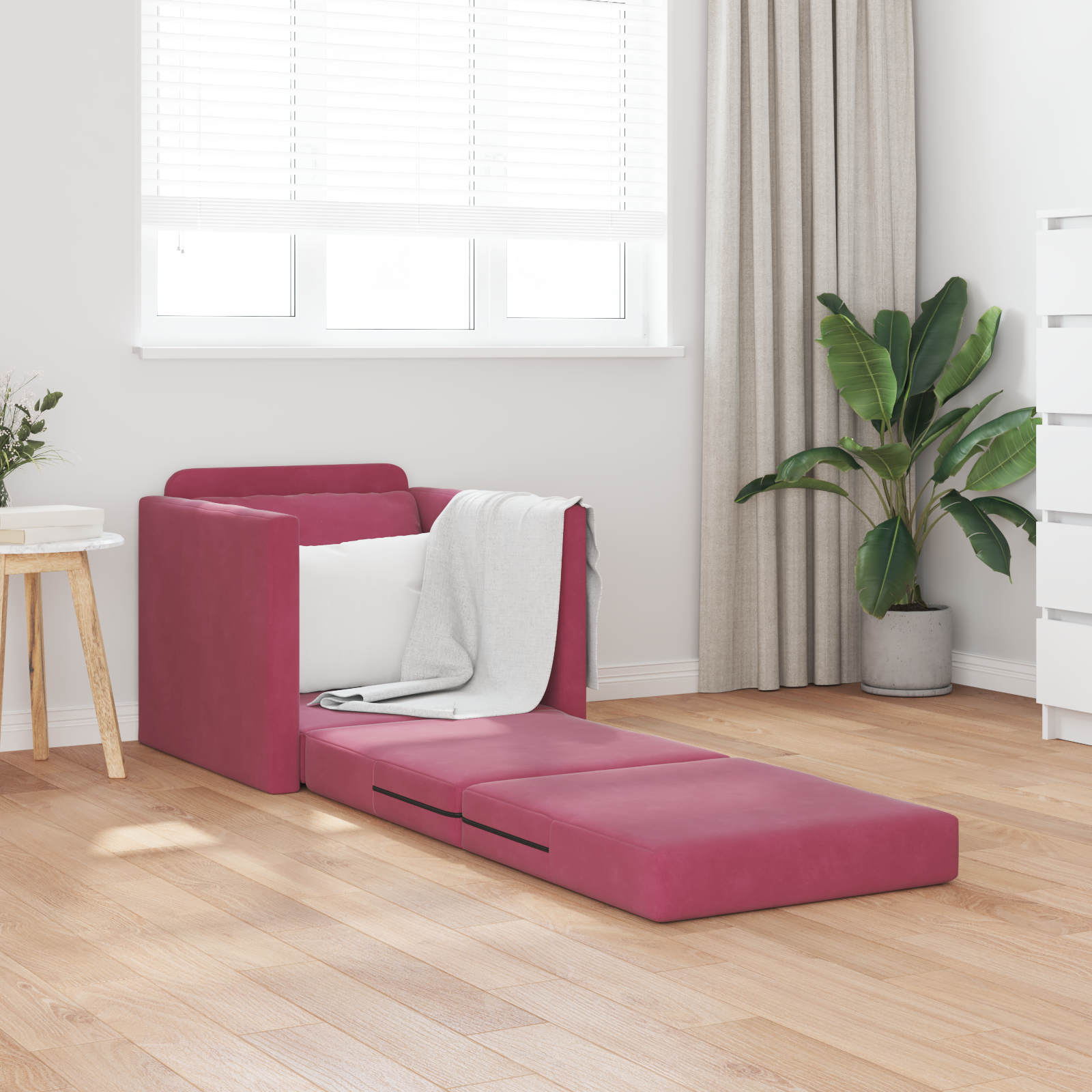 vidaXL Vloersofa Bed 2-in-1 Wijnrood 74x77x81 cm Velvet