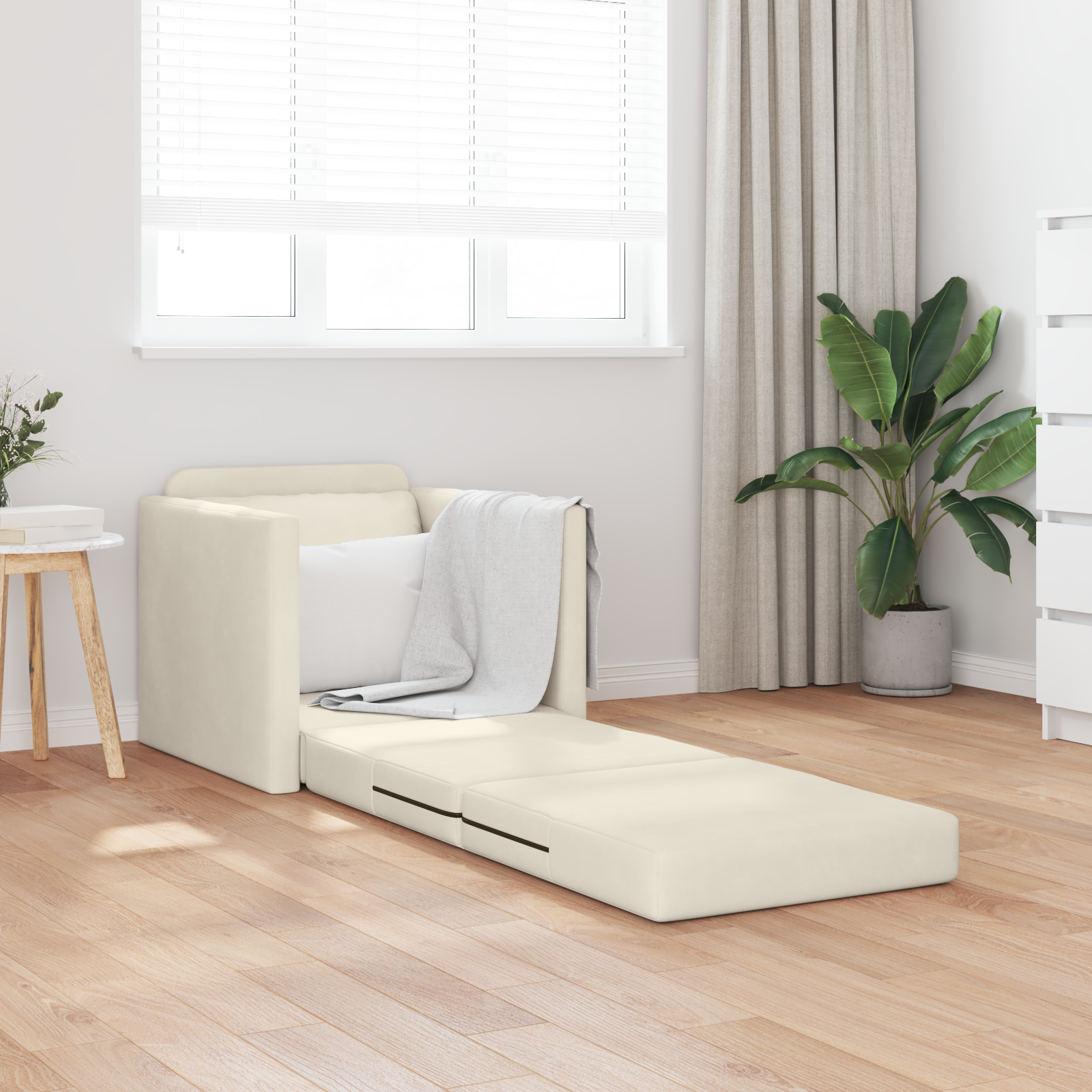 vidaXL Vloersofa Bed 2-in-1 Crème 74x77x81 cm Velvet