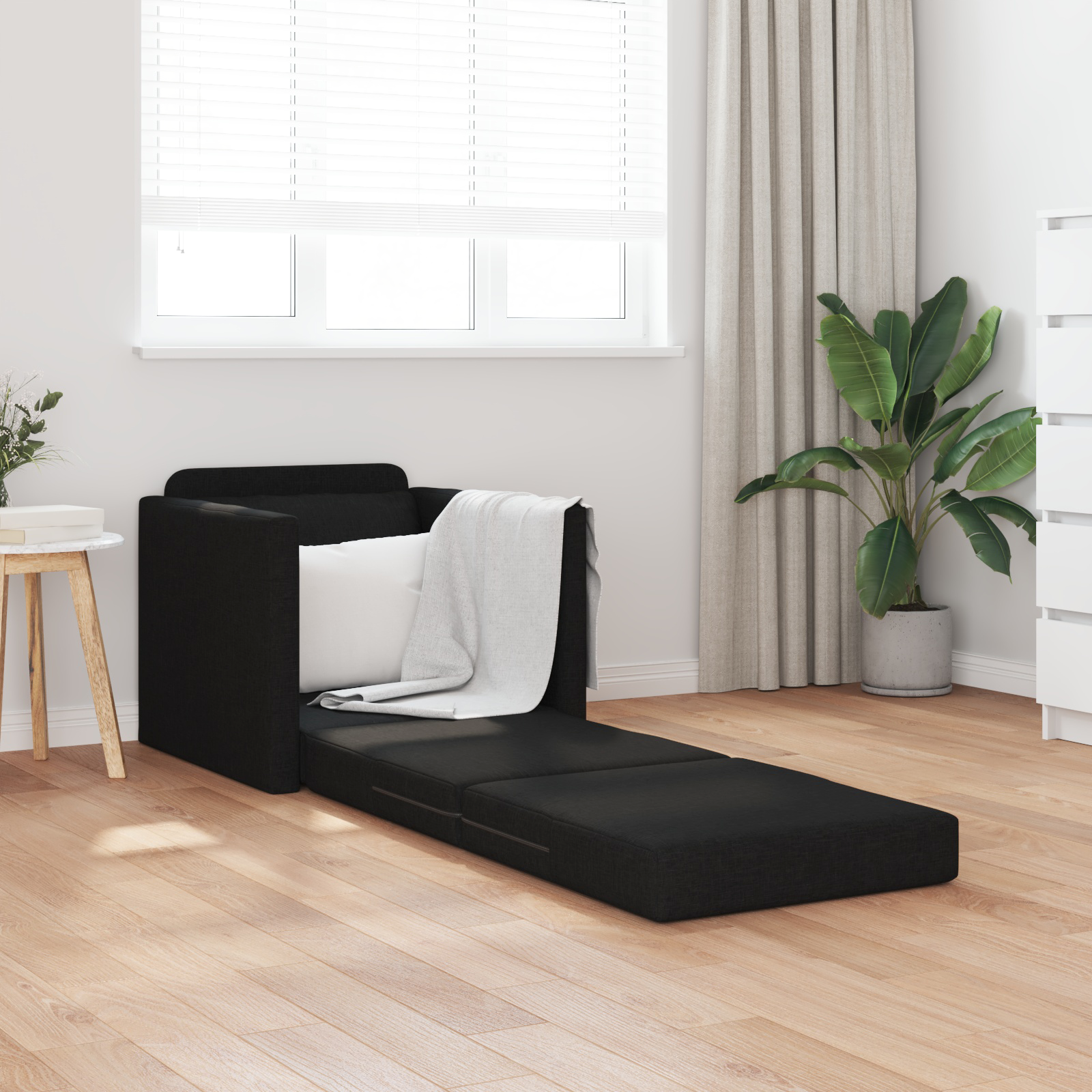 vidaXL Vloer Sofa Bed 2-in-1 Zwart 74x77x81 cm Stof