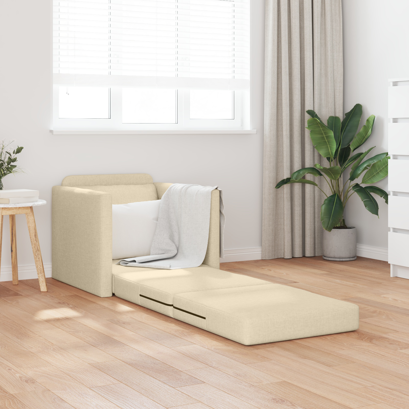 vidaXL Hoefslaapbank 2-in-1 Crème 74x77x81 cm Stof