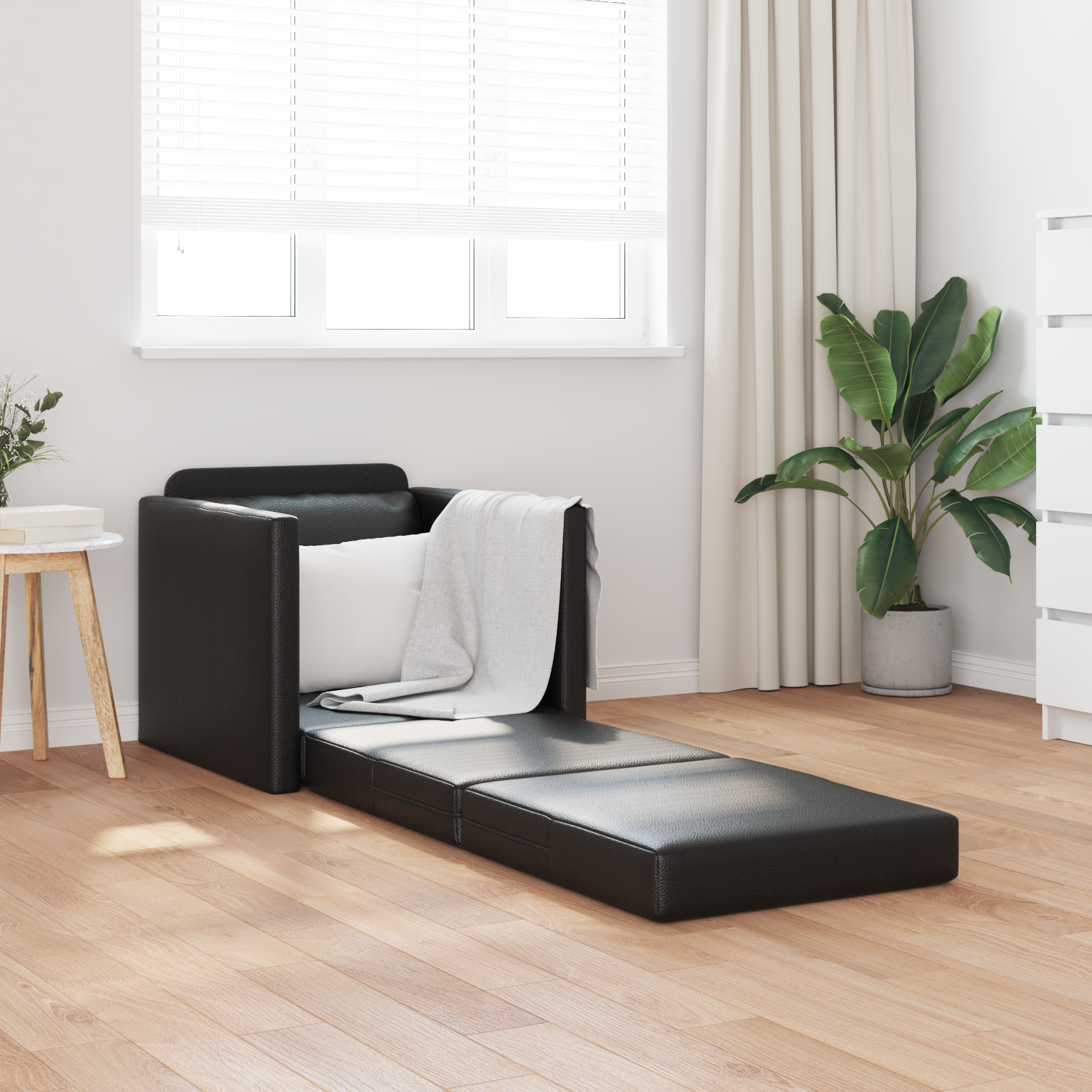 vidaXL Vloersofa Bed 2-in-1 Zwart 74x77x81 cm Kunstleer