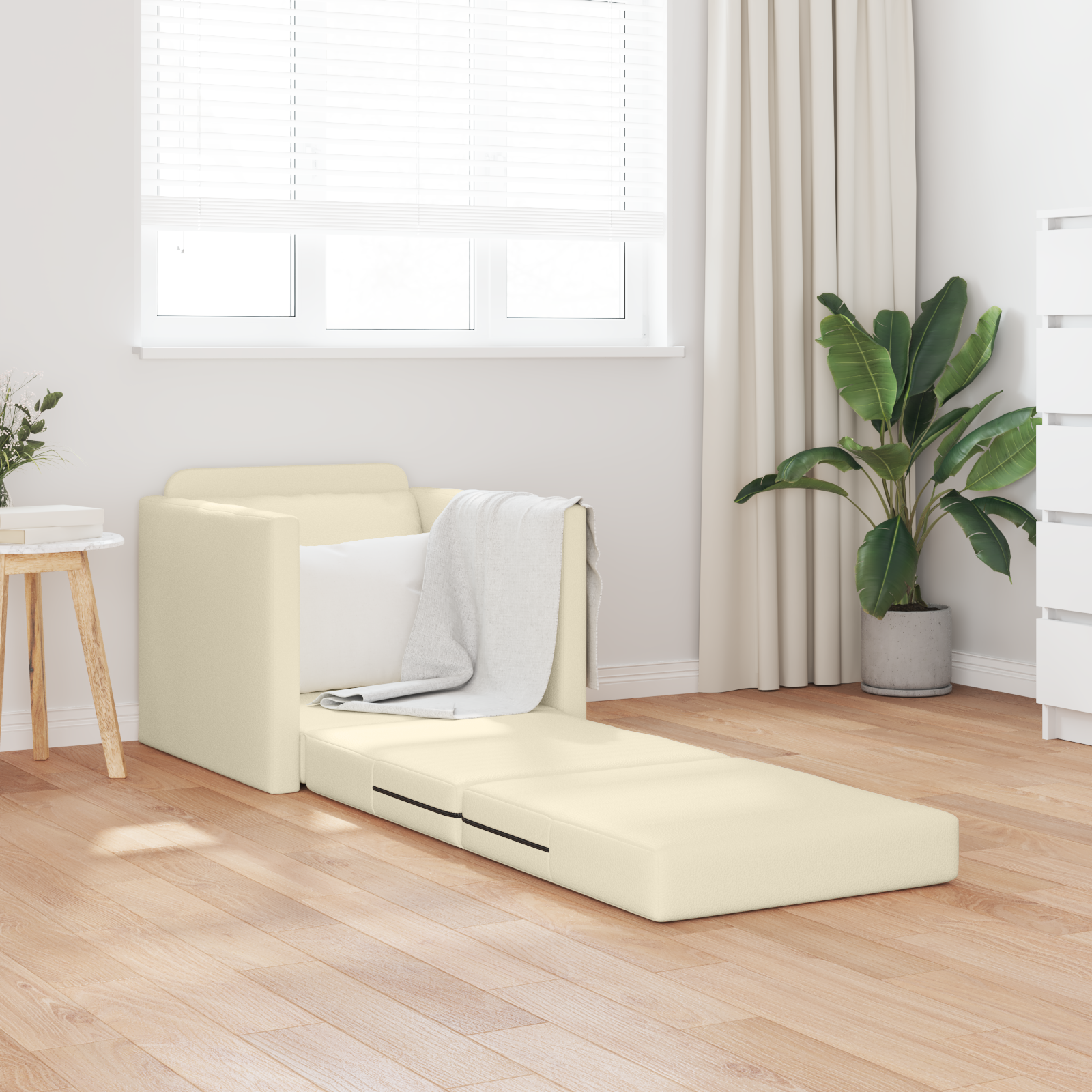 vidaXL Vloer Sofa Bed 2-in-1 Crème 74x77x81 cm Faux Leer
