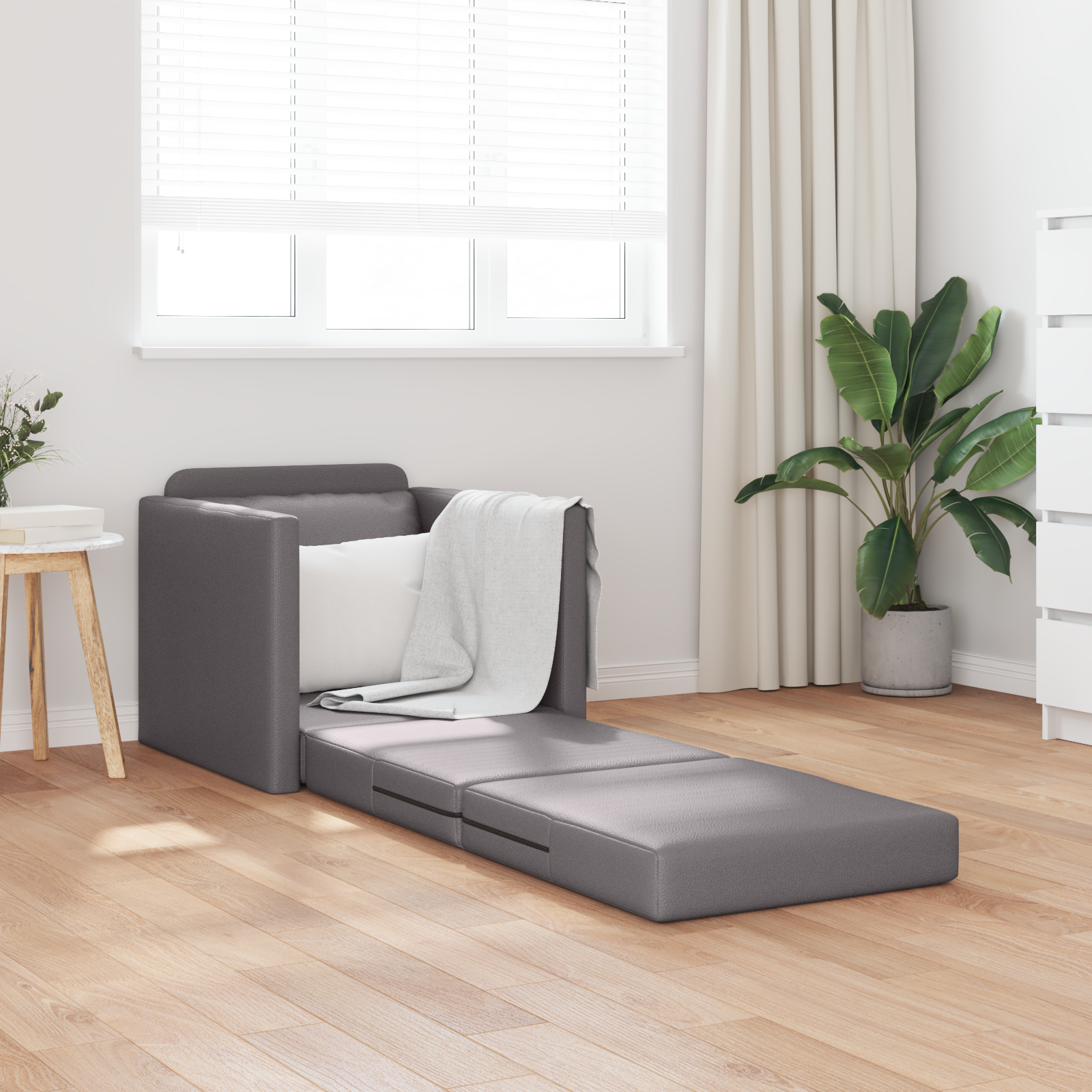 vidaXL Vloersofa Bed 2-in-1 Grijs 74x77x81 cm Faux Leer