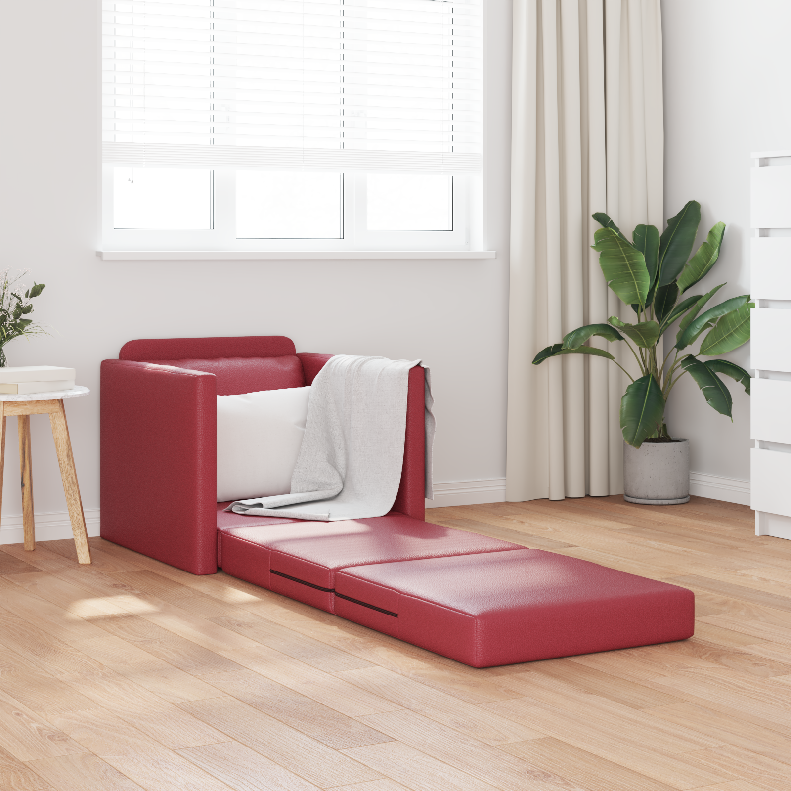 vidaXL Vloerbiert Bed 2-in-1 Bordeauxrood 74x77x81 cm Kunstleer