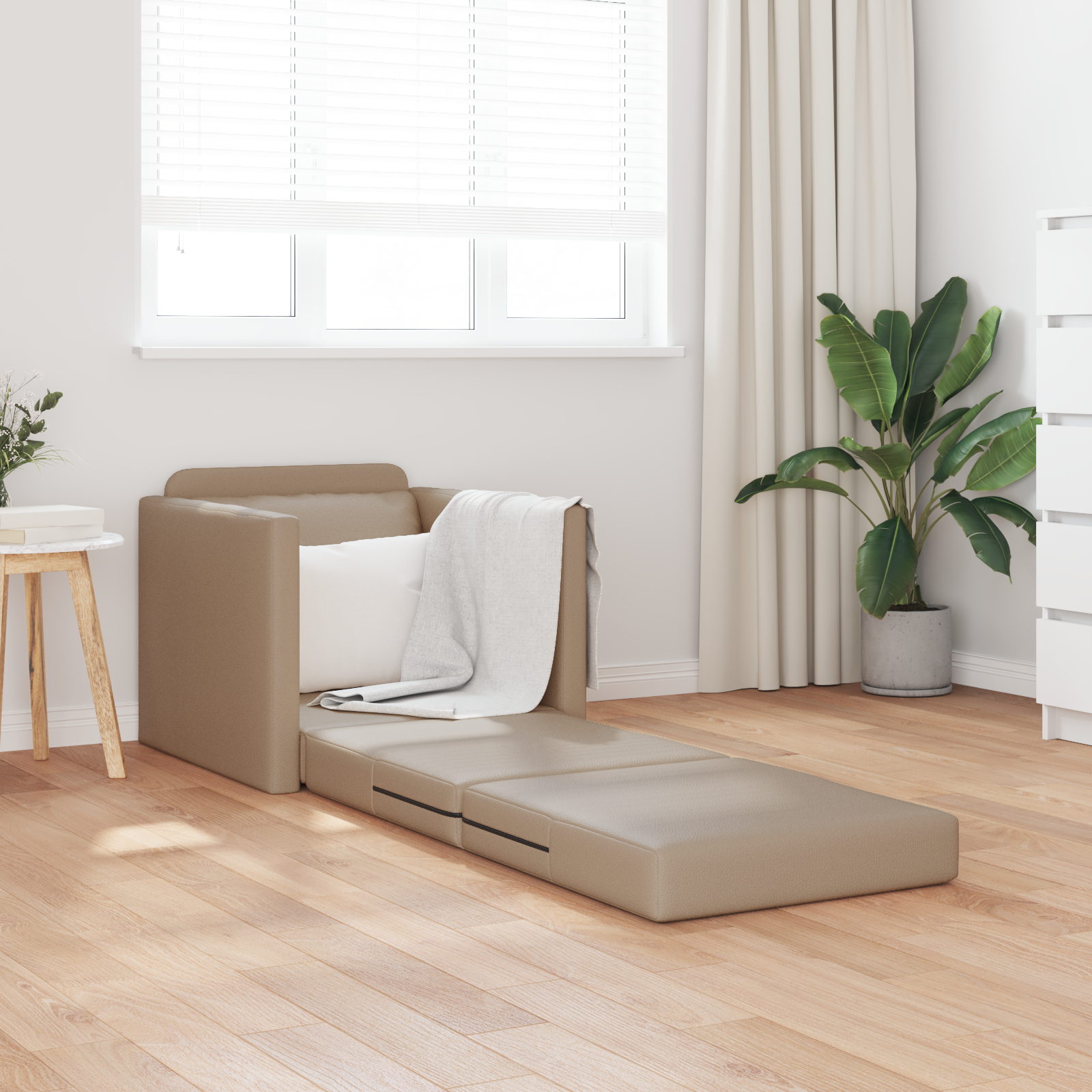 vidaXL Vloersofa Bed 2-in-1 Cappuccino 74x77x81 cm Kunstleer