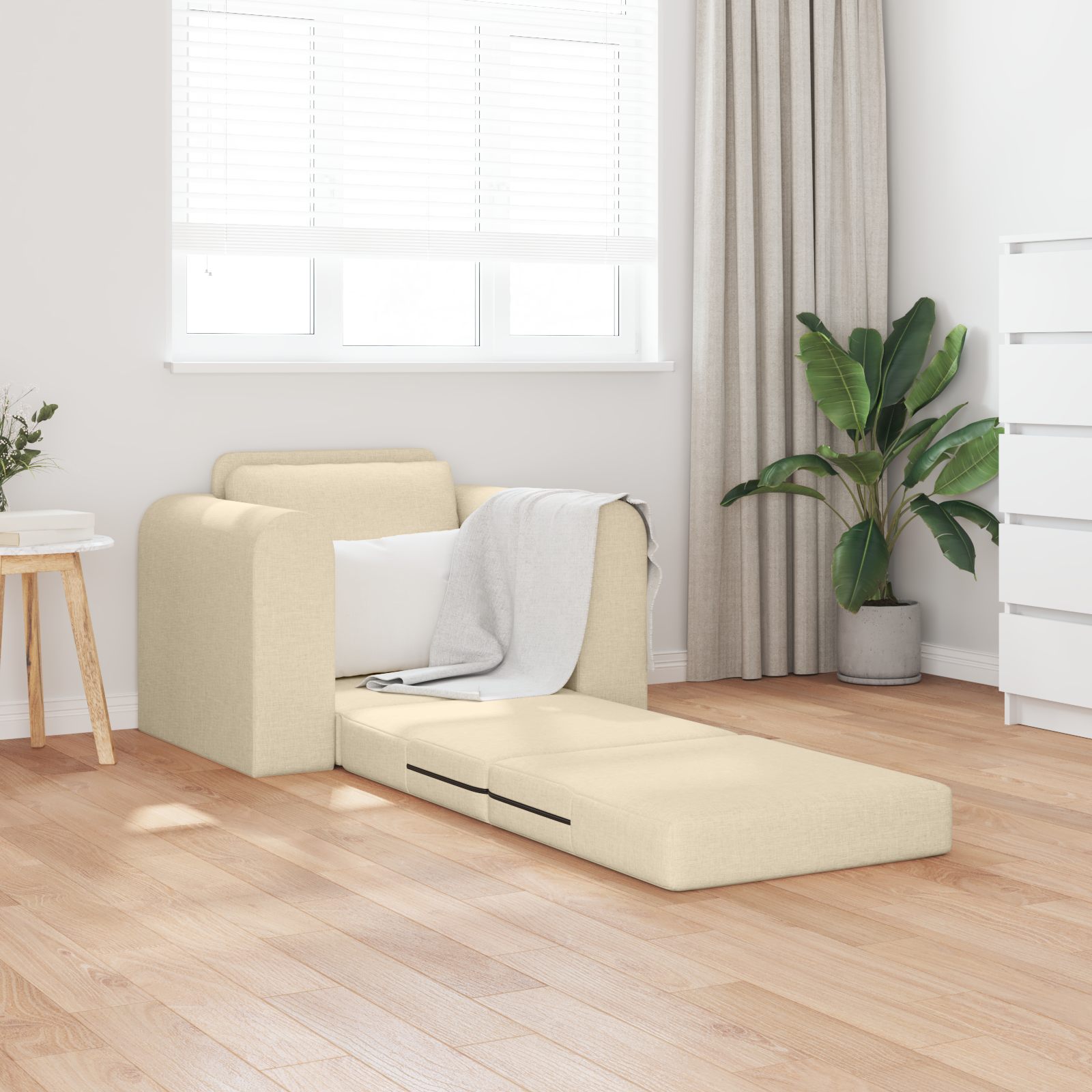 vidaXL Vloersofa Bed 2-in-1 Crème 98x71x83 cm Stof