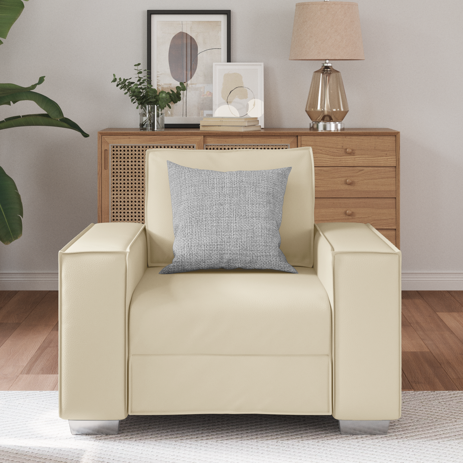 vidaXL Fauteuil 59 cm kunstleer crèmekleurig