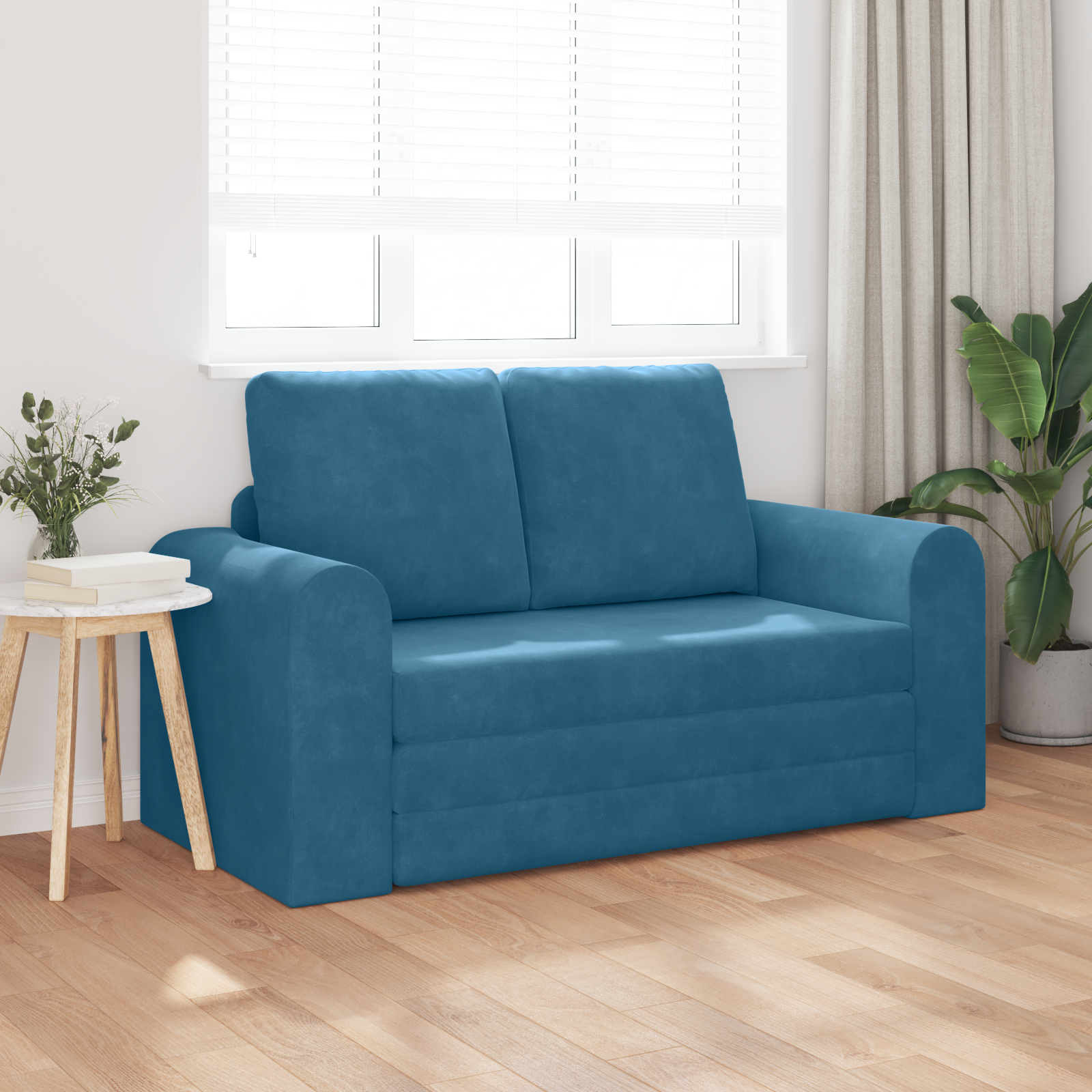 vidaXL ligbed 2-in-1 Blauw 148x71x83 cm Fluwelen