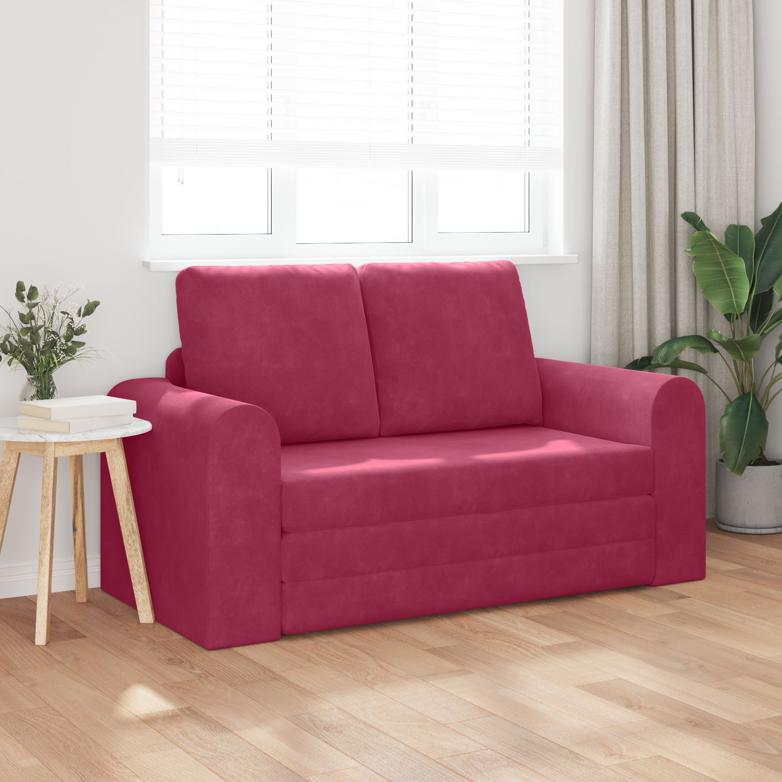 vidaXL Vloersofa Bed 2-in-1 Dieprood 148x71x83 cm Velvet