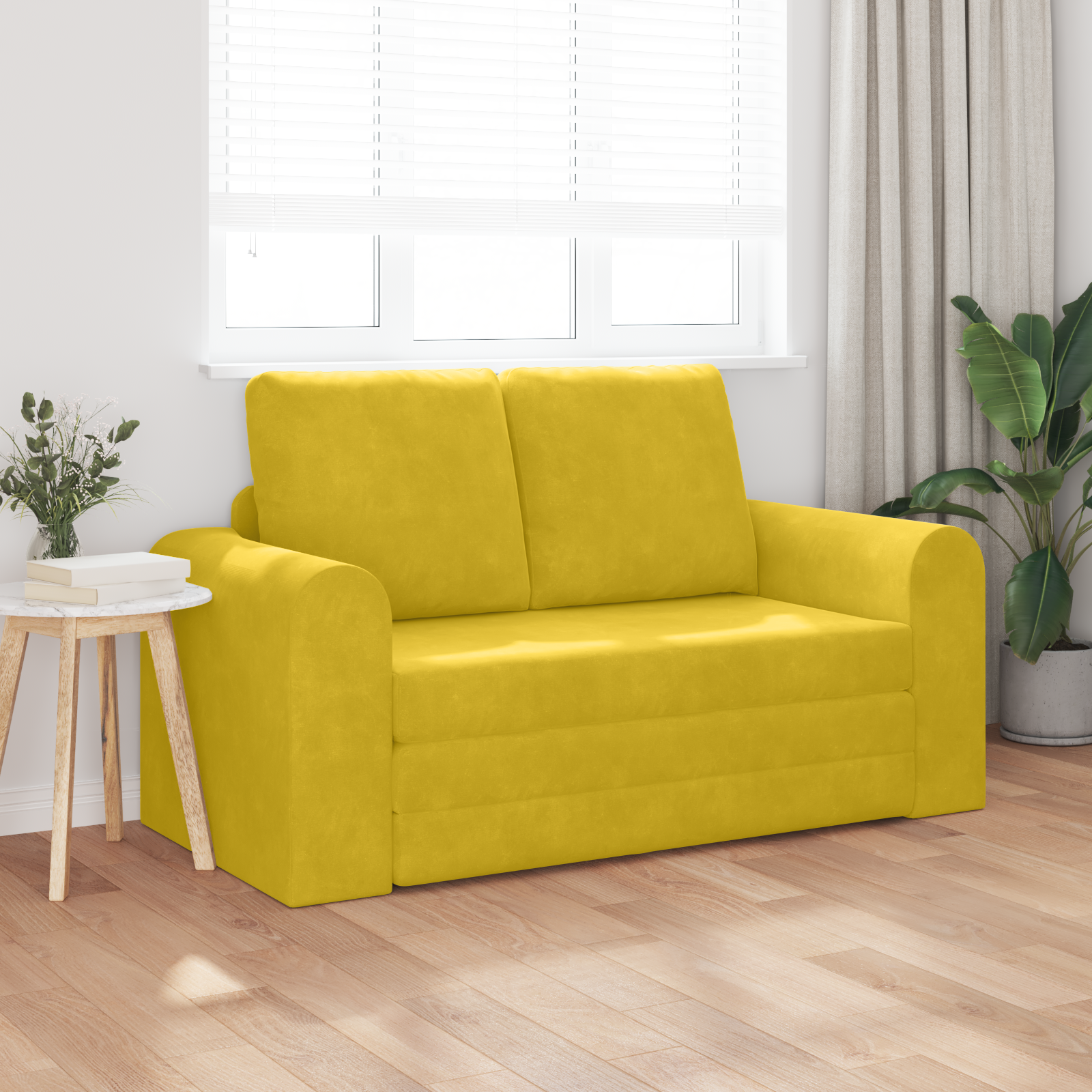 vidaXL Vloersofa Bed 2-in-1 Geel 148x71x83 cm Fluweel