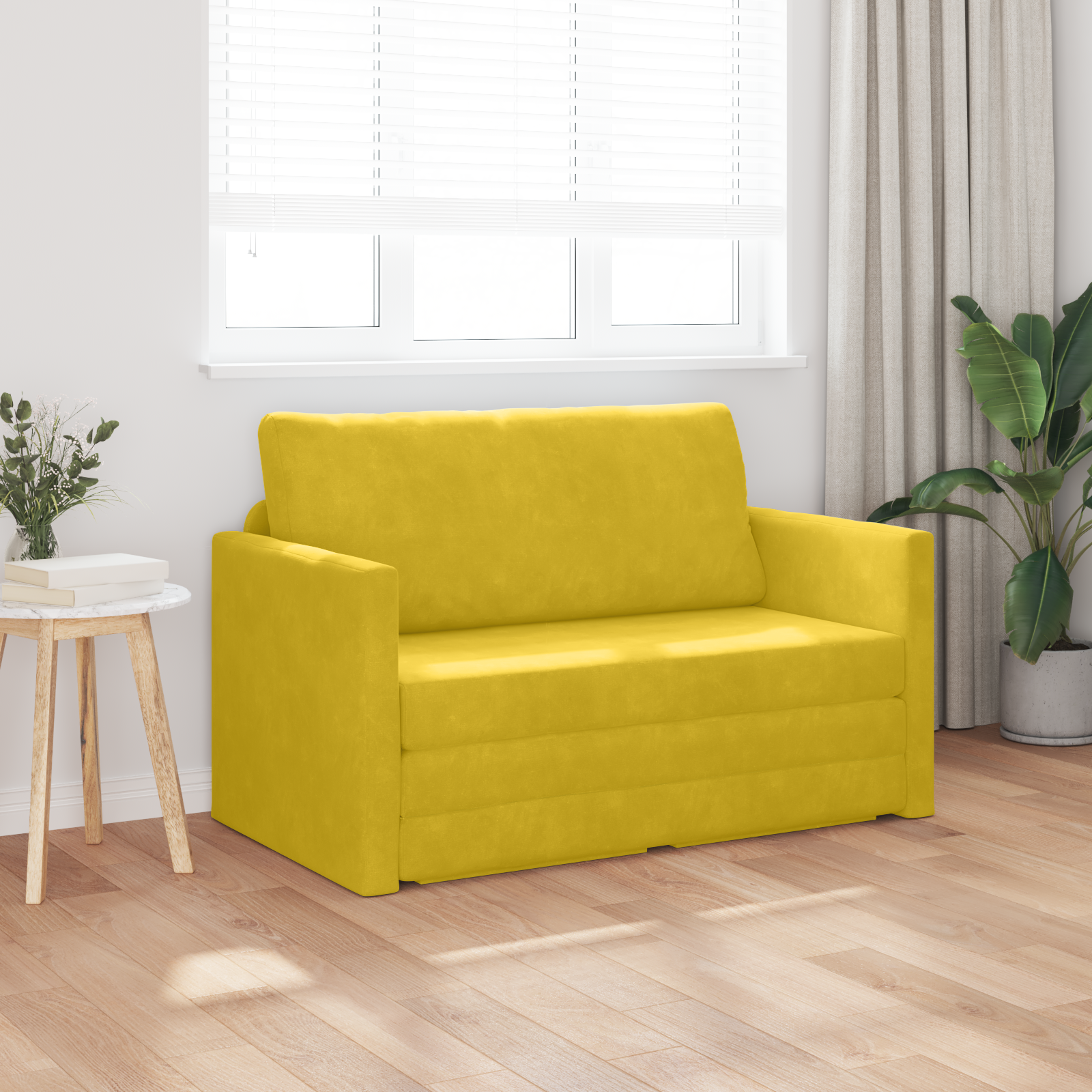 vidaXL Vloersofa Bed 2-in-1 Geel 124x204x61 cm Velvet