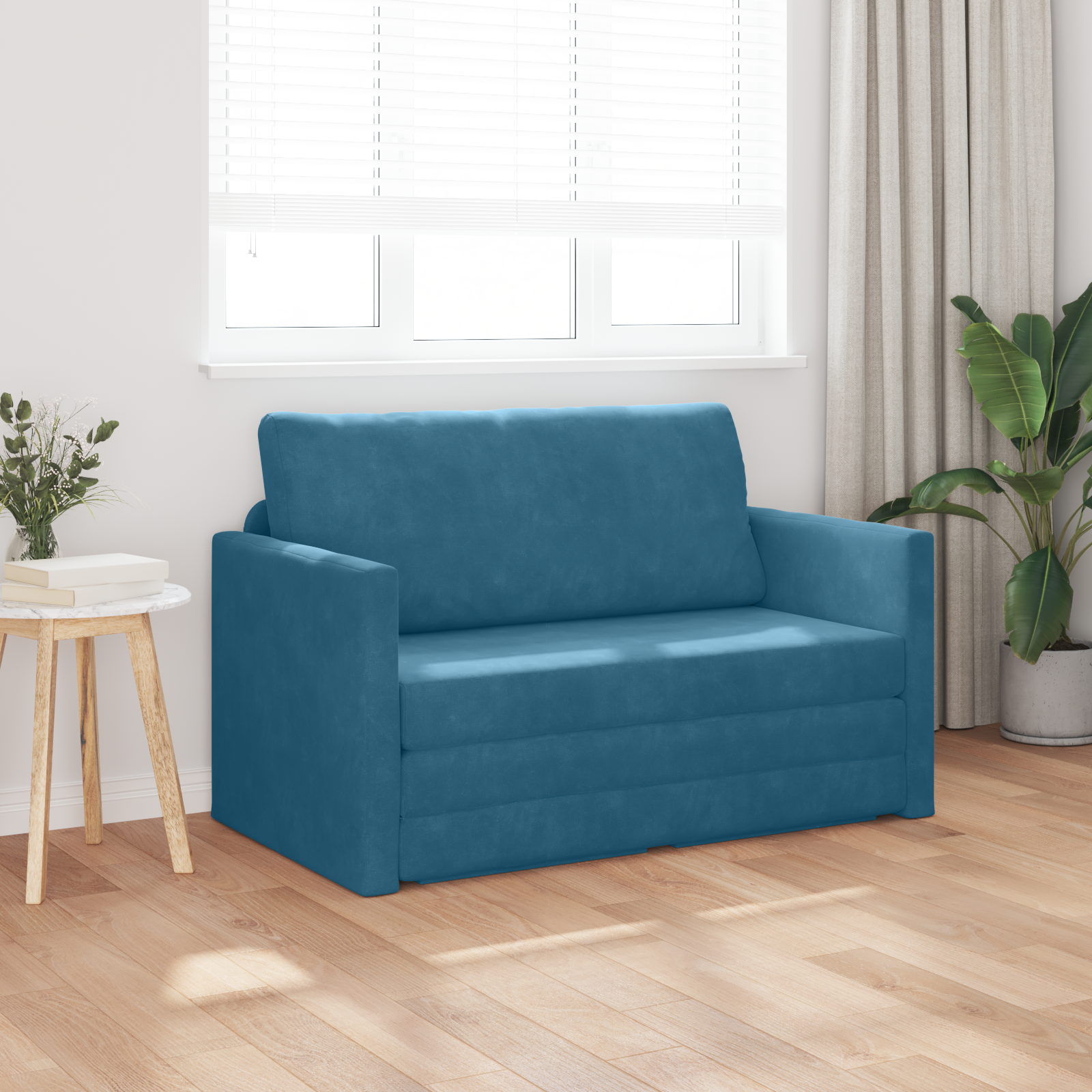 vidaXL Vloersofa Bed 2-in-1 Blauw 124x204x61 cm Velours