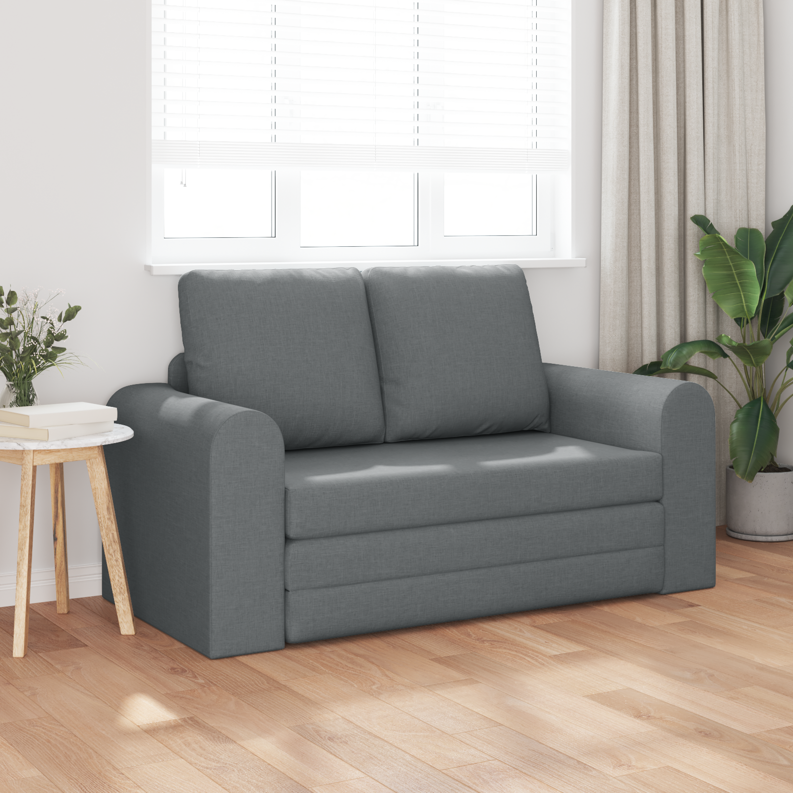 vidaXL Vloersofa Bed 2-in-1 Donkergrijs 148x71x83 cm Stof