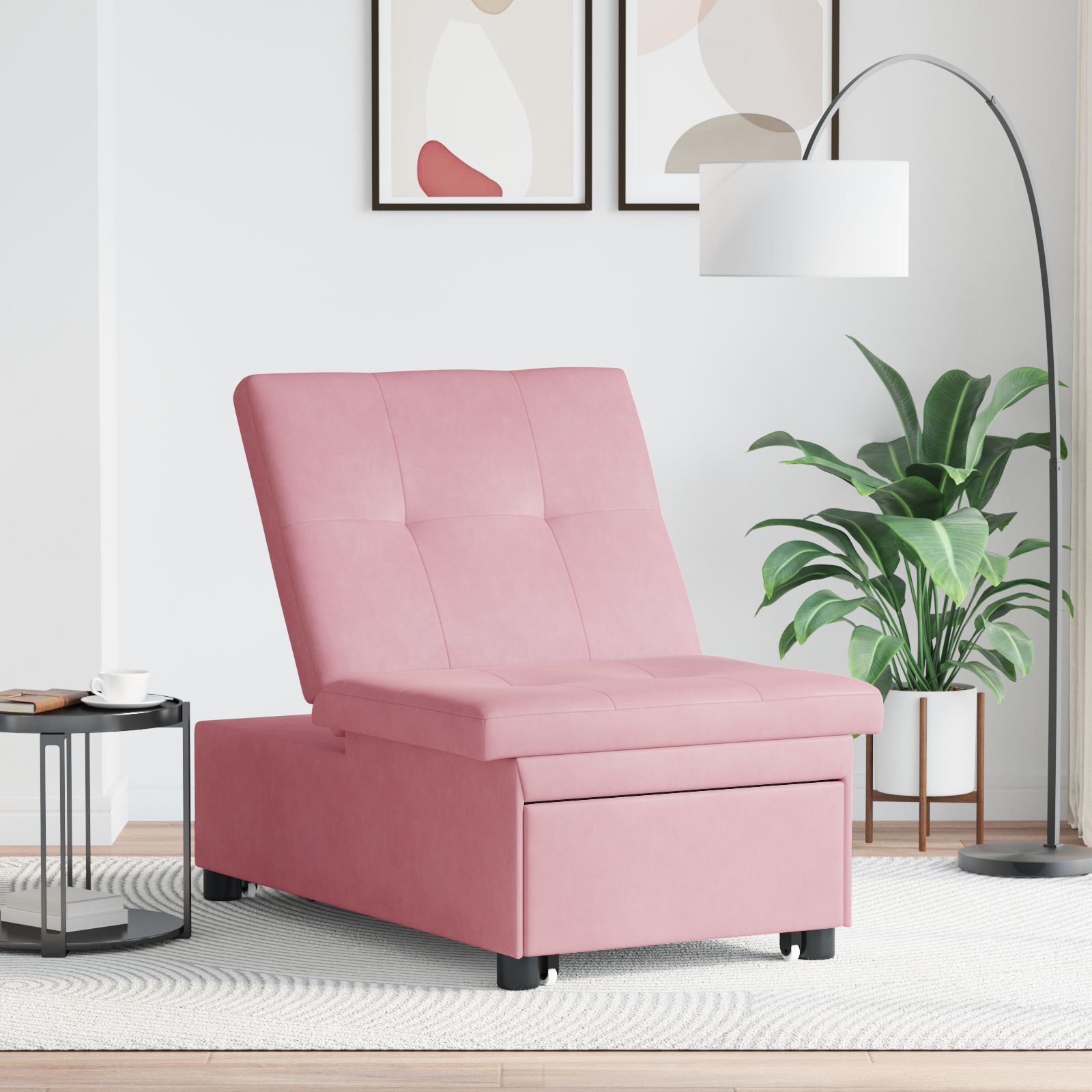 vidaXL 3-in-1 Sofa Bed Uittrekmodel Roze Fluweel