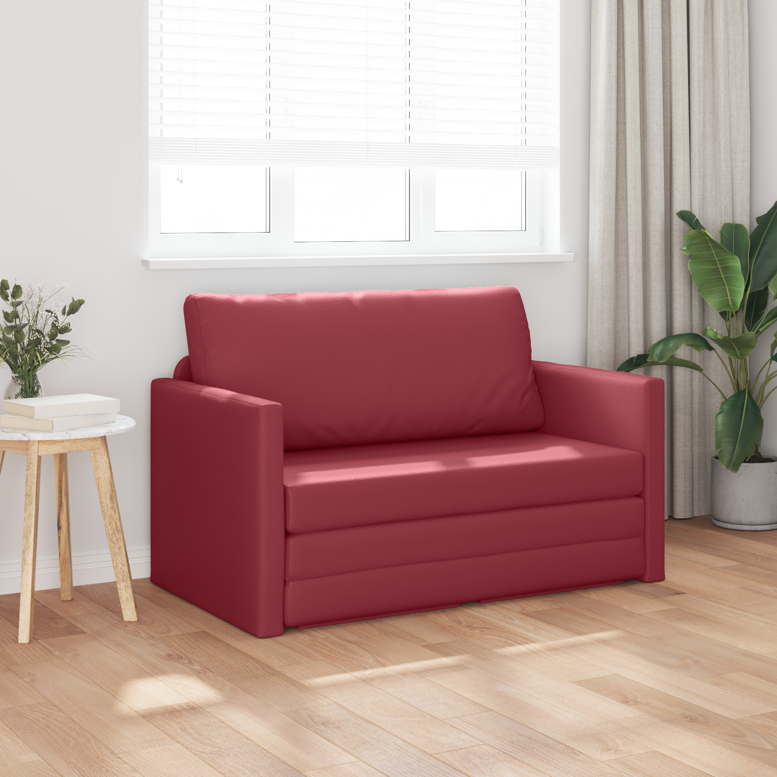 vidaXL Vloersofa Bed 2-in-1 Wijnrood 124x71x78 cm Kunstleer