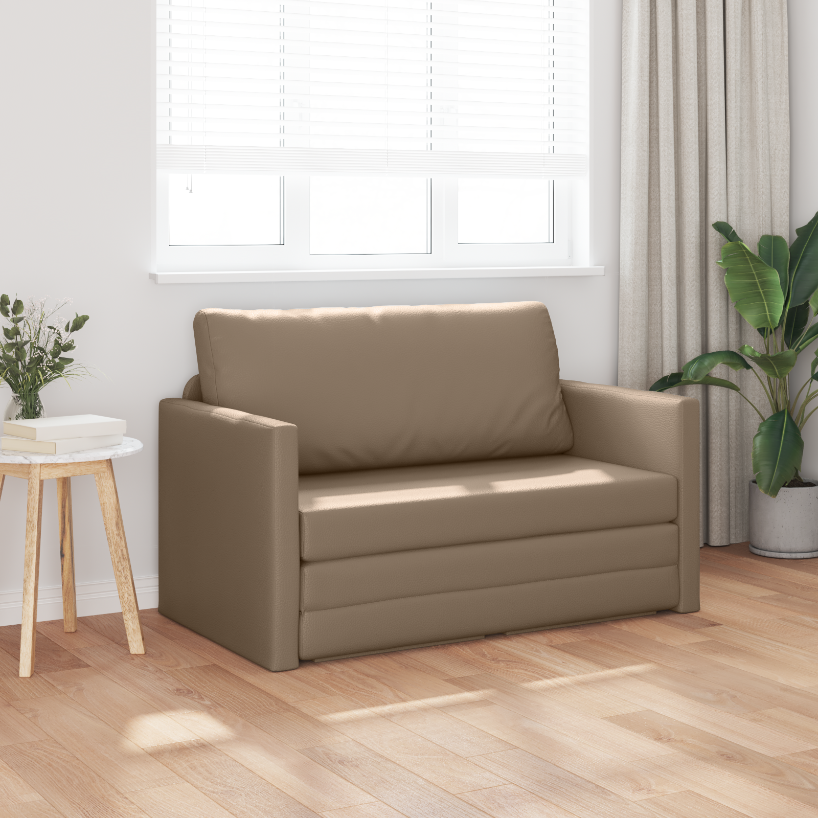 vidaXL Vloersofa Bed 2-in-1 Cappuccino 124x71x78 cm Kunstleer