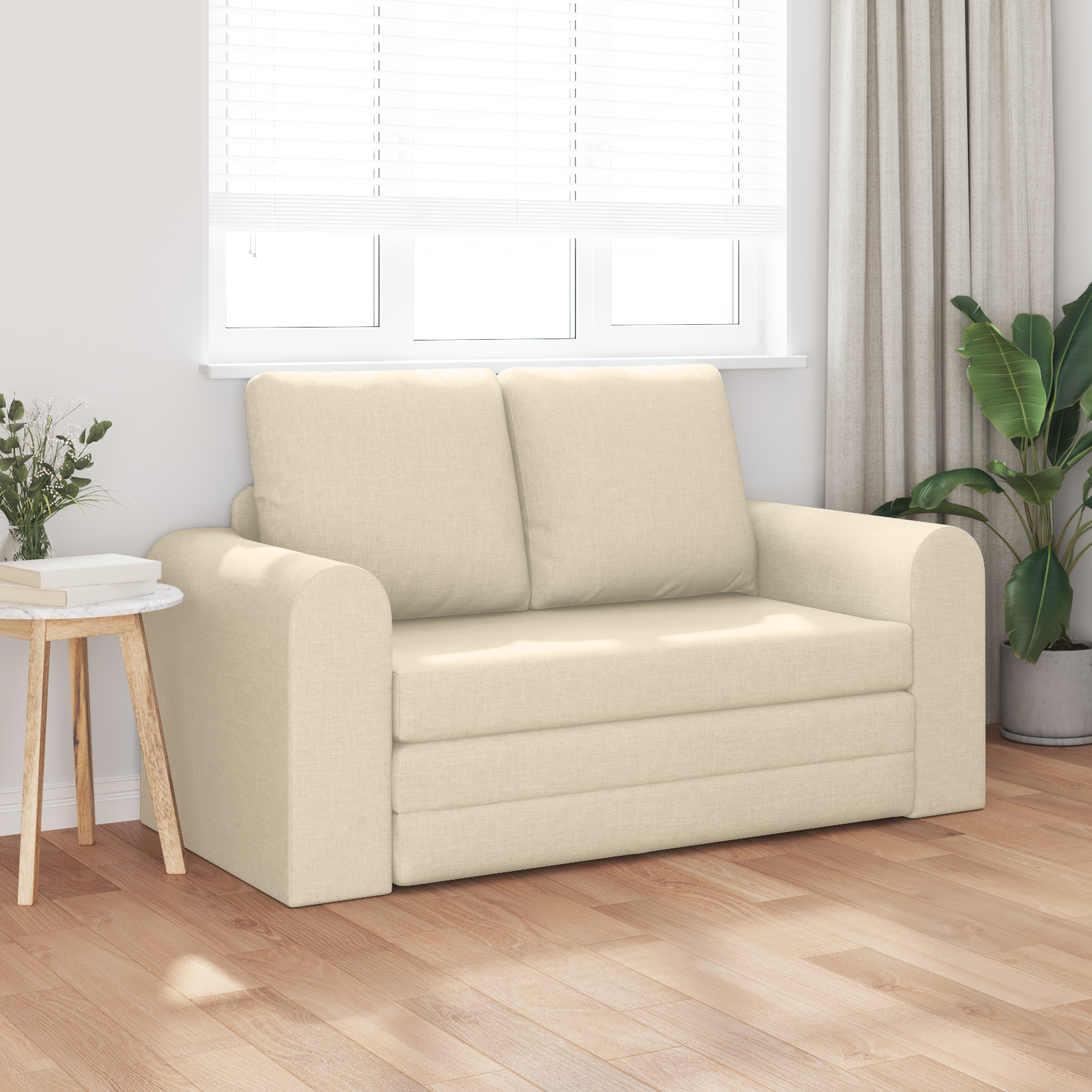 vidaXL Vloersofa Bed 2-in-1 Crème 148x71x83 cm Stof