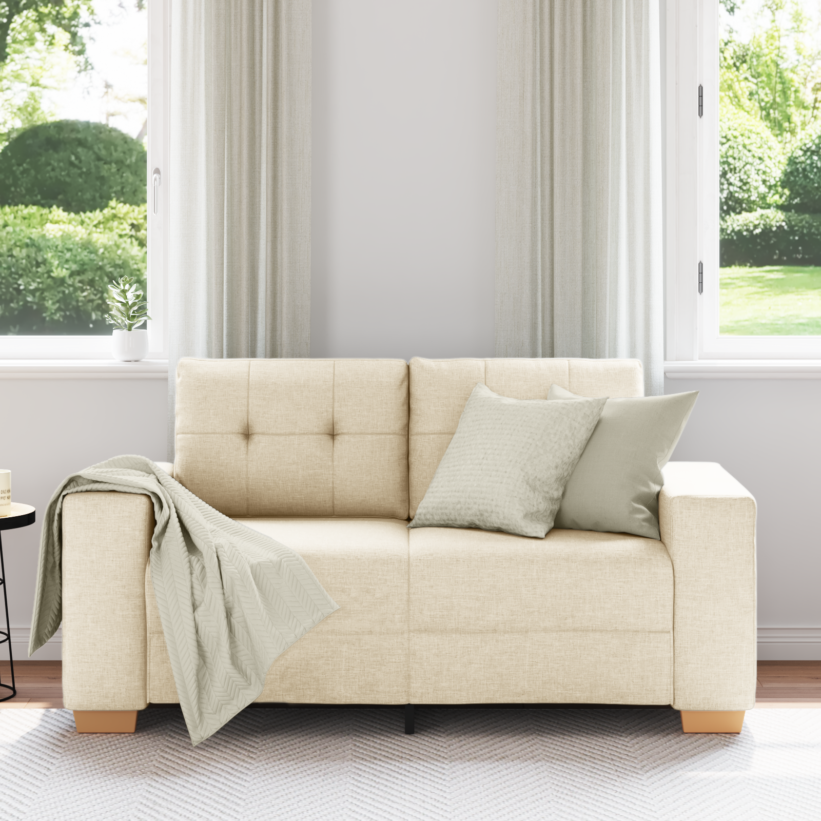 vidaXL Loveseat 120 cm stof crèmekleurig